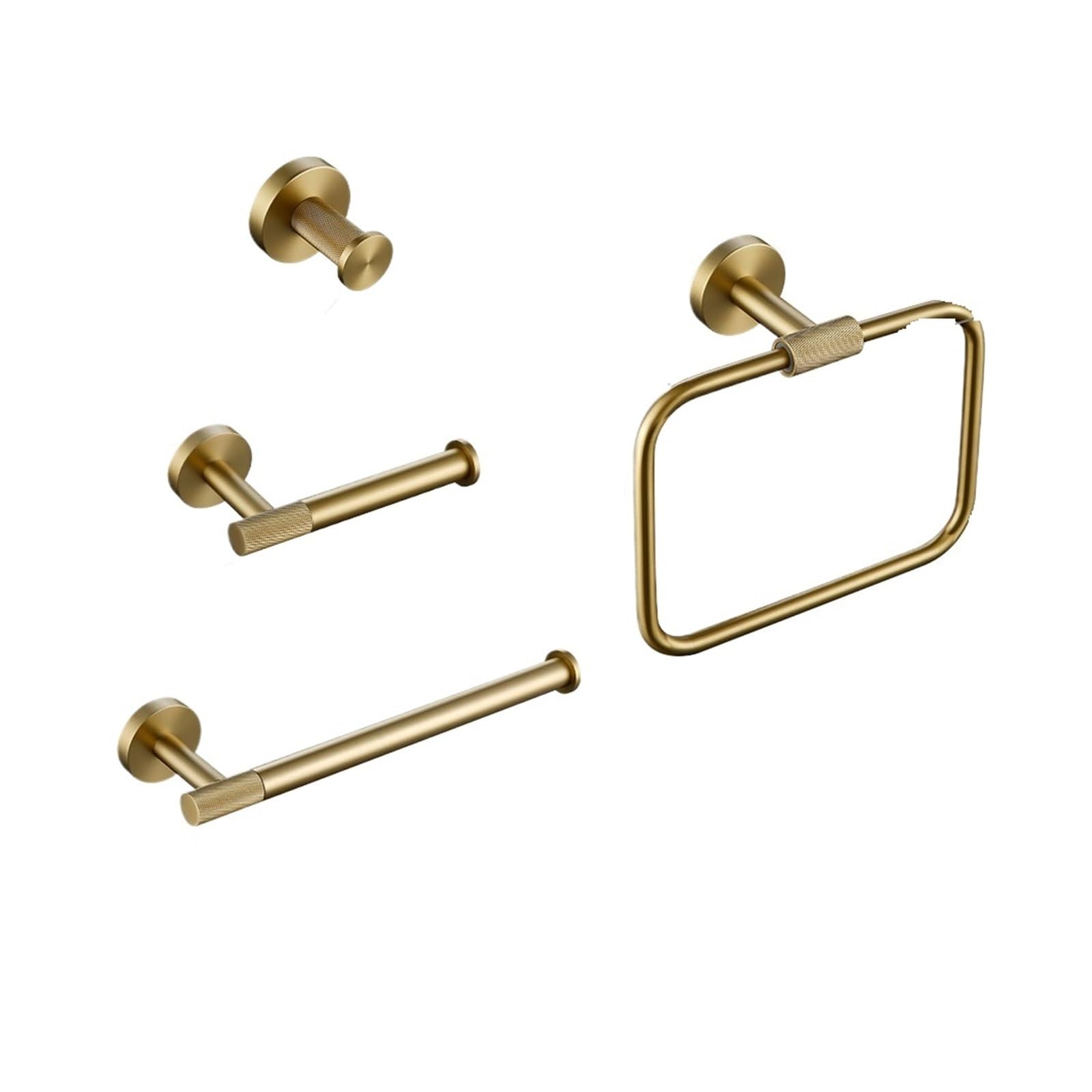 Bathroom Hardware Bathroom Hardware Accessories Set Brushed Gold Knurled Brass Kit Towel Bar Robe Hook Paper Holder Towel Toilet Brush Fashionable(Towel Ring)