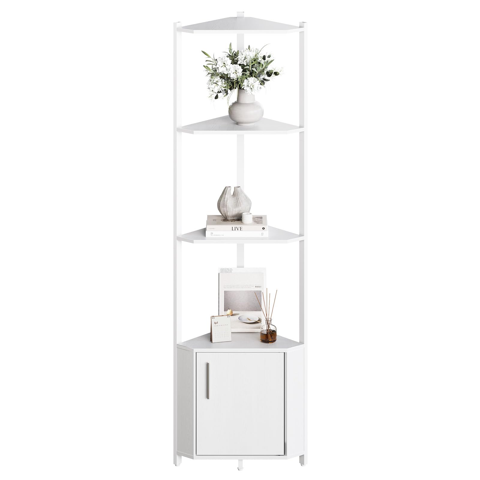 Takywep 58" Tall Metal Frame Narrow Bookshelf with Storage Rack, 5-Tier Corner Shelf Stand, Easy Assembly Display Shelf for Wall Corner, Bedroom, Living Room
