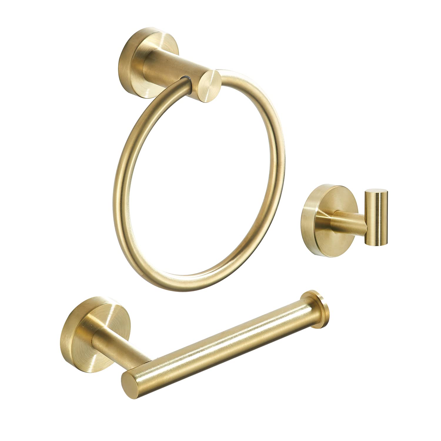 Brushed Gold Bathroom Hardware Set, Gold Toilet Paper Holder Towel Ring and 4 Robe Hooks Hand Towel Holder Bathroom Accessories Kit Wall Mount Stainless Steel, 6 Pieces