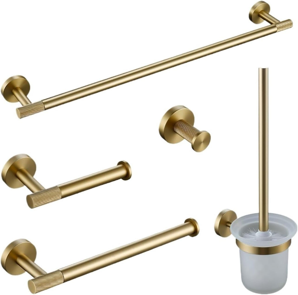 Bathroom Hardware Bathroom Hardware Accessories Set Brushed Gold Knurled Brass Kit Towel Bar Robe Hook Paper Holder Towel Toilet Brush Fashionable(Towel Ring)