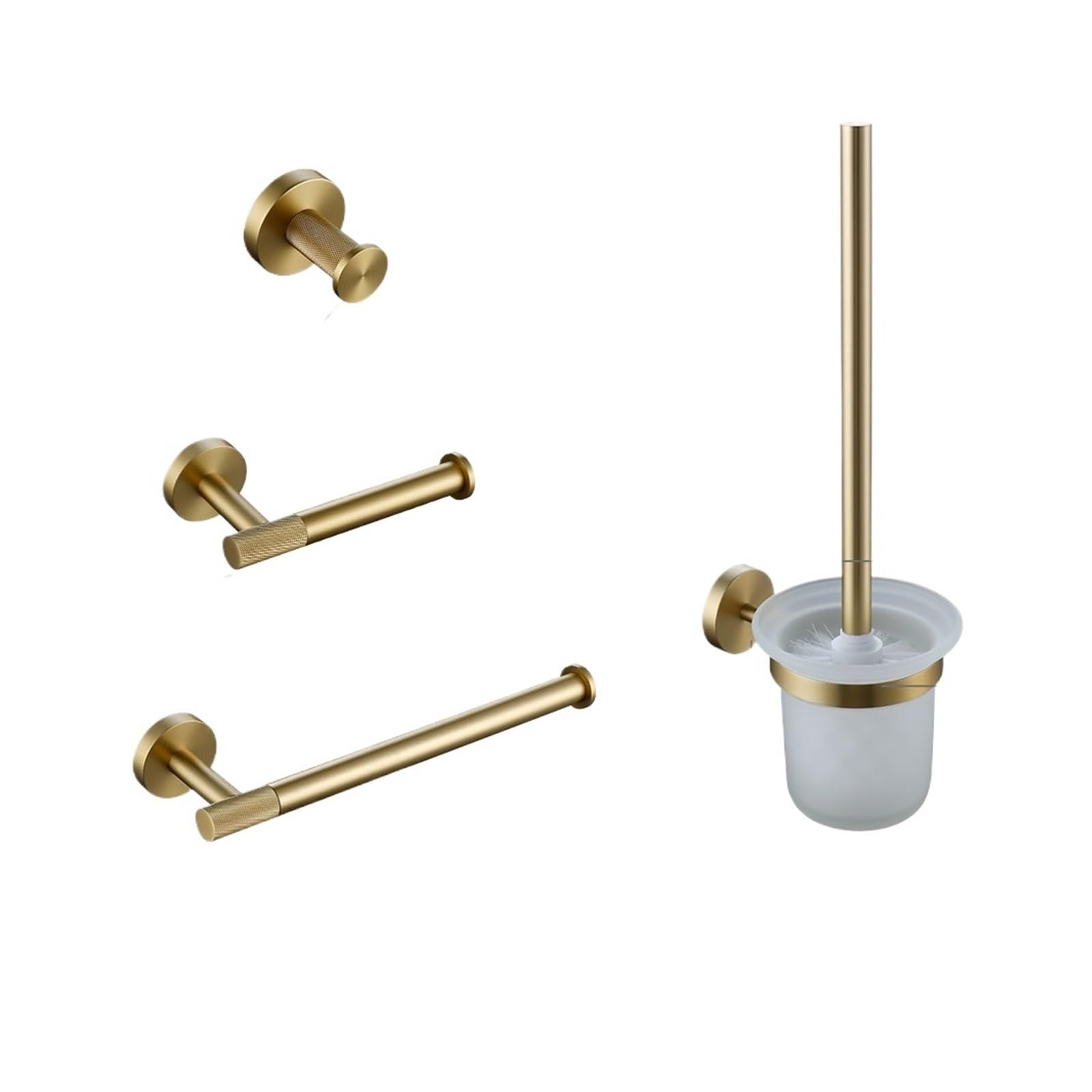 Bathroom Hardware Bathroom Hardware Accessories Set Brushed Gold Knurled Brass Kit Towel Bar Robe Hook Paper Holder Towel Toilet Brush Fashionable(Towel Ring)