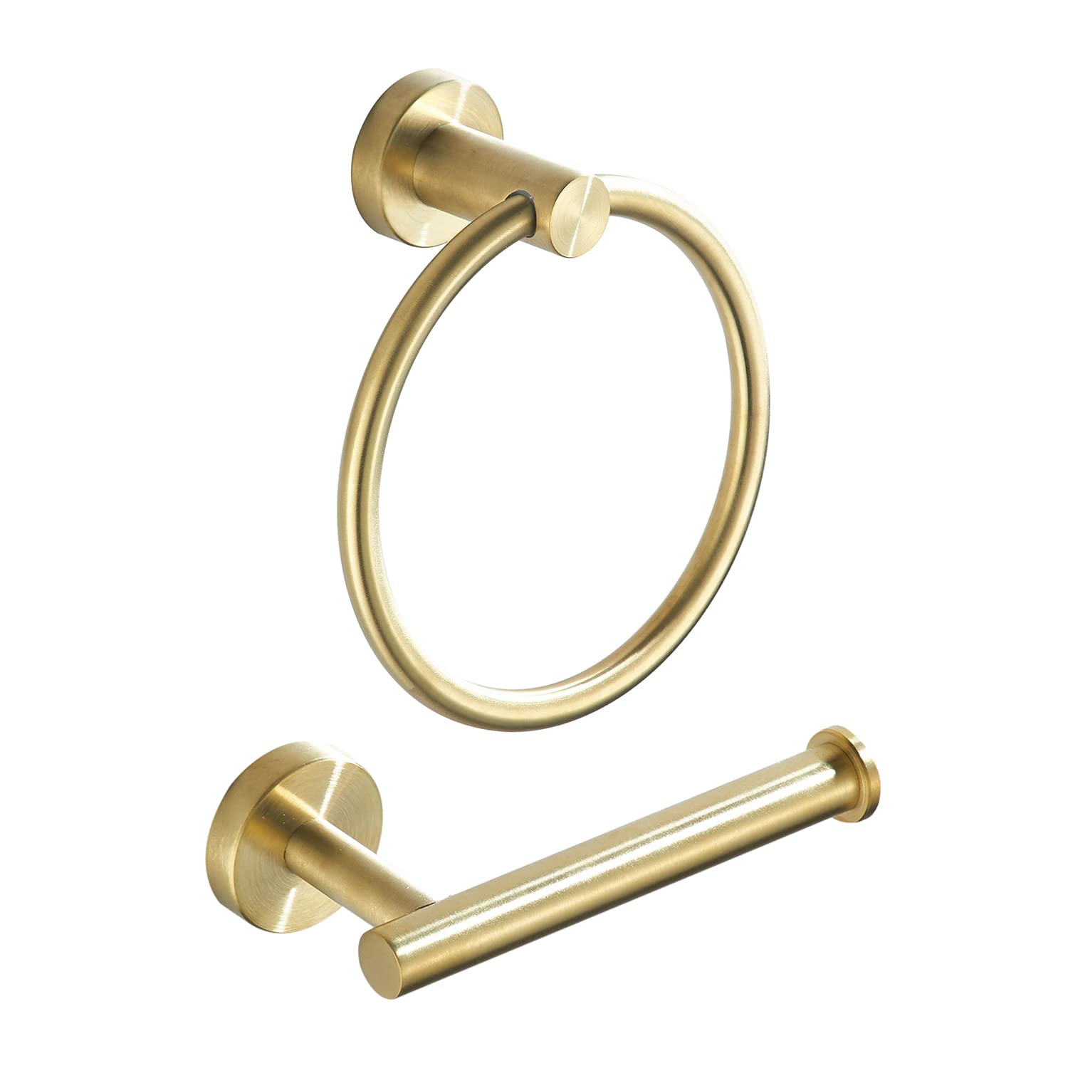 Gold Bathroom Hardware Set, Brushed Gold Toilet Paper Holder Towel Ring and 2 Robe Hook Bathroom Accessories Hand Towel Holder Kit Wall Mount Stainless Steel, 4 Pieces