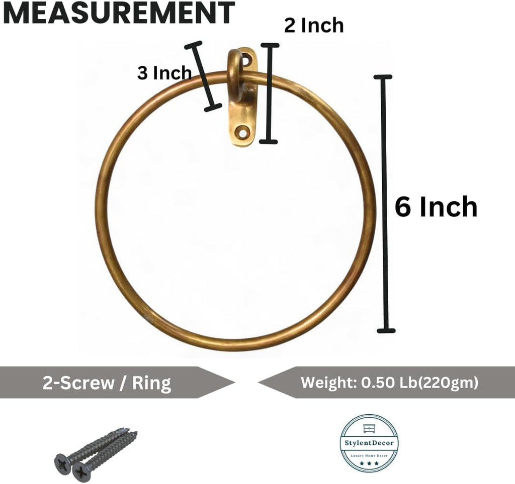 Handmade Antique Brass Minimalist Round Towel Ring for Bathroom & Kitchen
