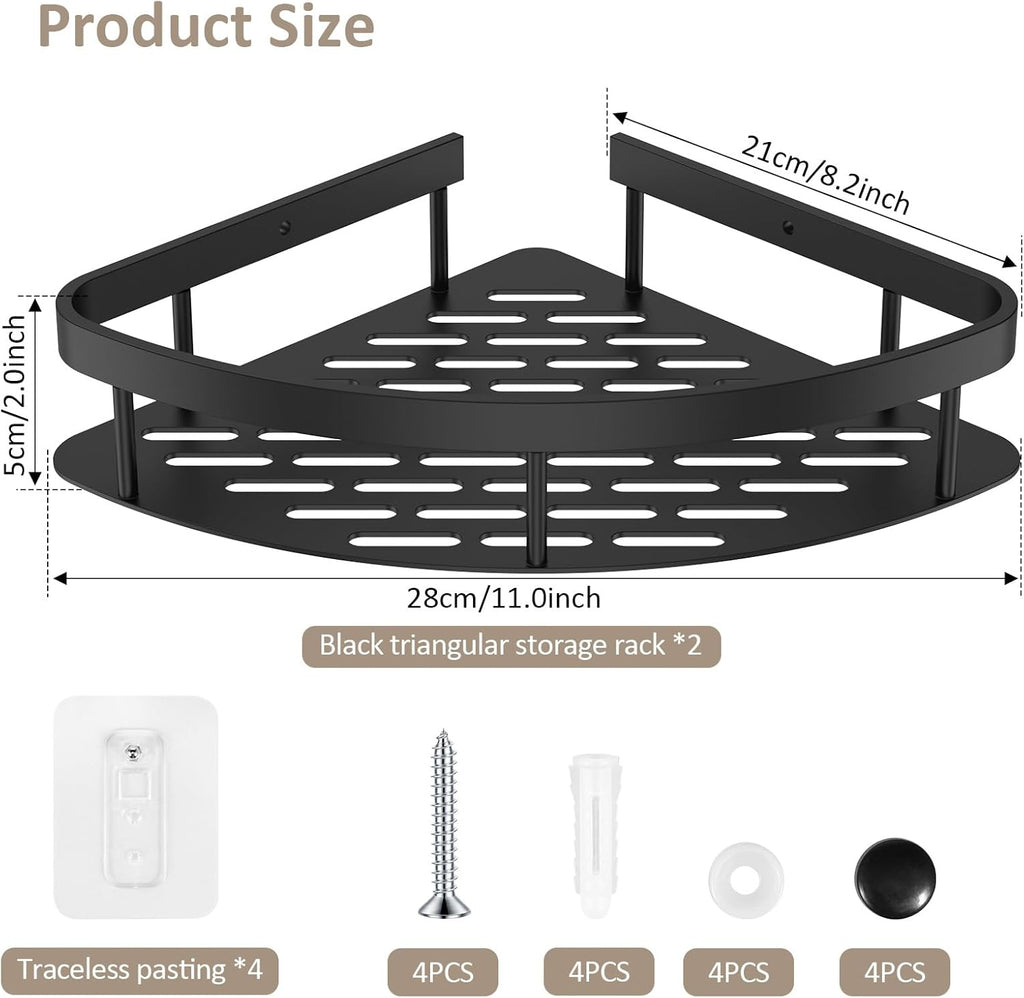 6 Pack Adhesive Corner Shower Caddy 40LB Corner Shelf Set Rustproof Aluminum No Drilling Wall Mounted Shampoo Holder Organizer Storage Rack Bathroom Shower Shelves for Inside Shower