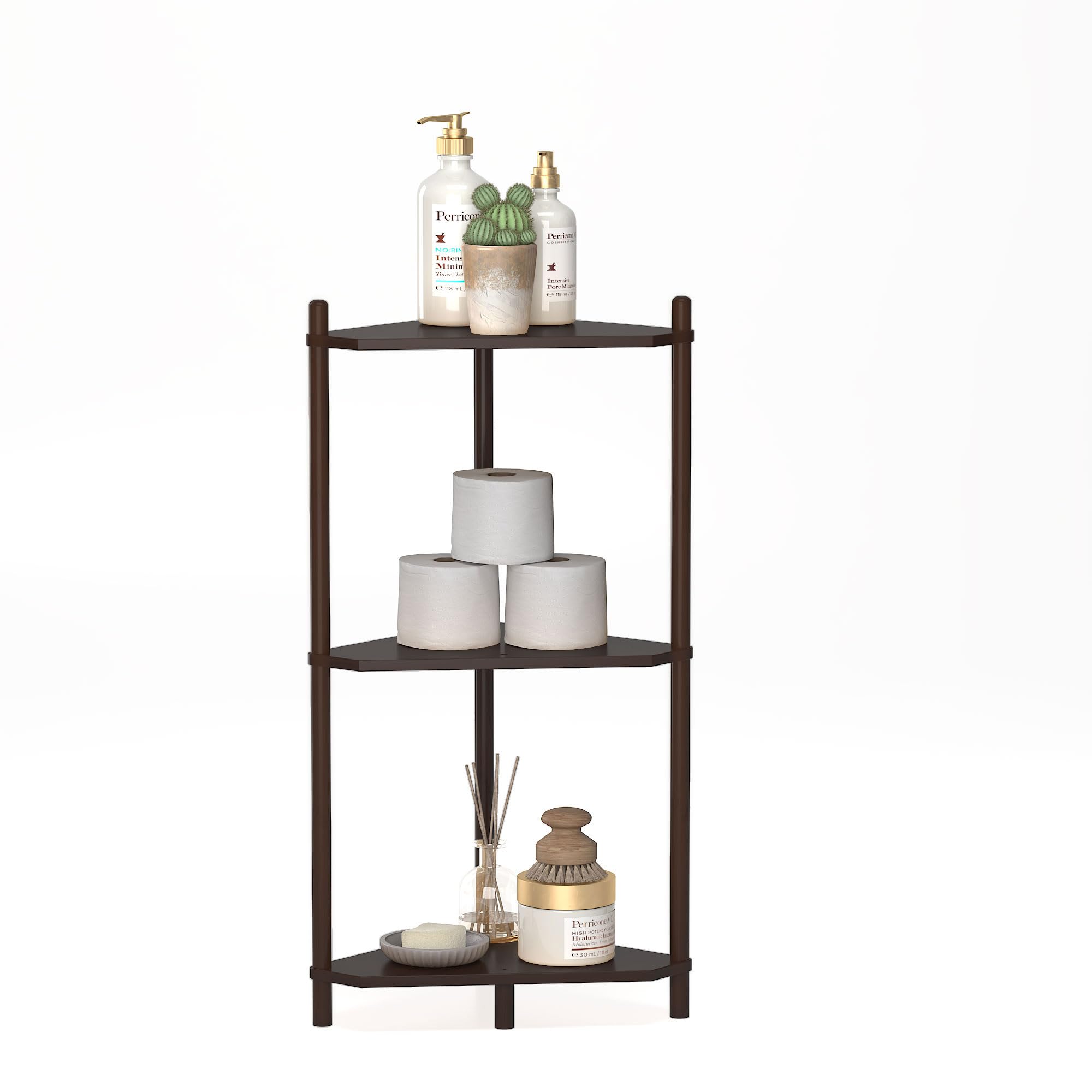 Wisuce Corner Shelf Stand - 5 Tier Natural Bamboo Small Corner Bookshelf for Office Kitchen Bedroom Plant Stand Living Room Decor Small Space