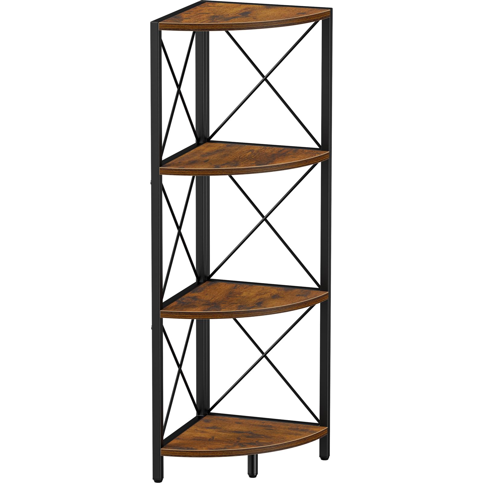 Snughome Corner Shelf with Metal Frame, 3 Tier Rustic Corner Storage Organizer, Freestanding Corner Bookshelf Stand Display Rack for Kitchen, Living Room
