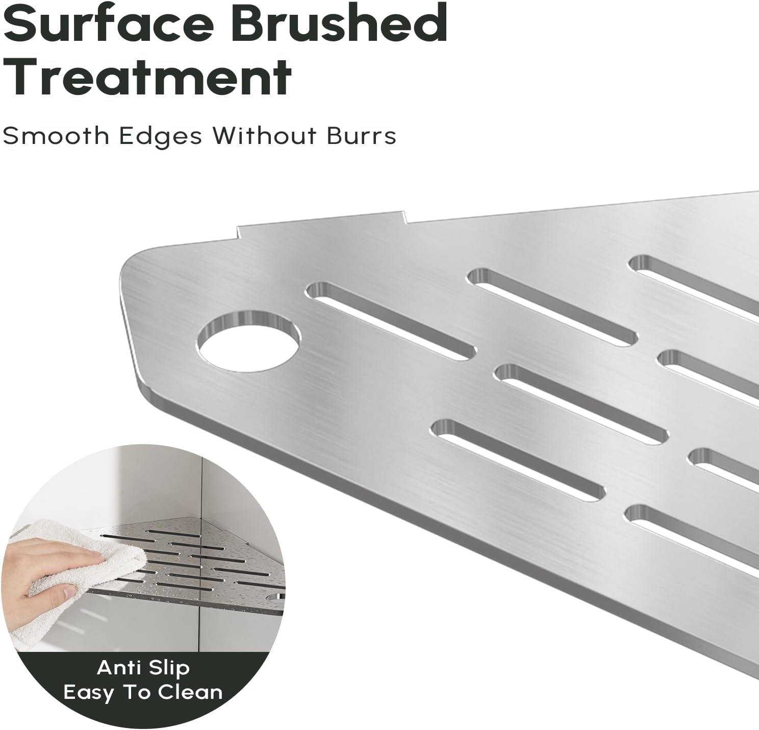 Corner Shelves 10 Inch, Rustproof 316 Stainless Steel, No Drilling Slot Design, Satin Brushed, Pentagonal Floating Bathroom Shelf for Tiled Wall, Corner Shower Caddy Organizer Rack
