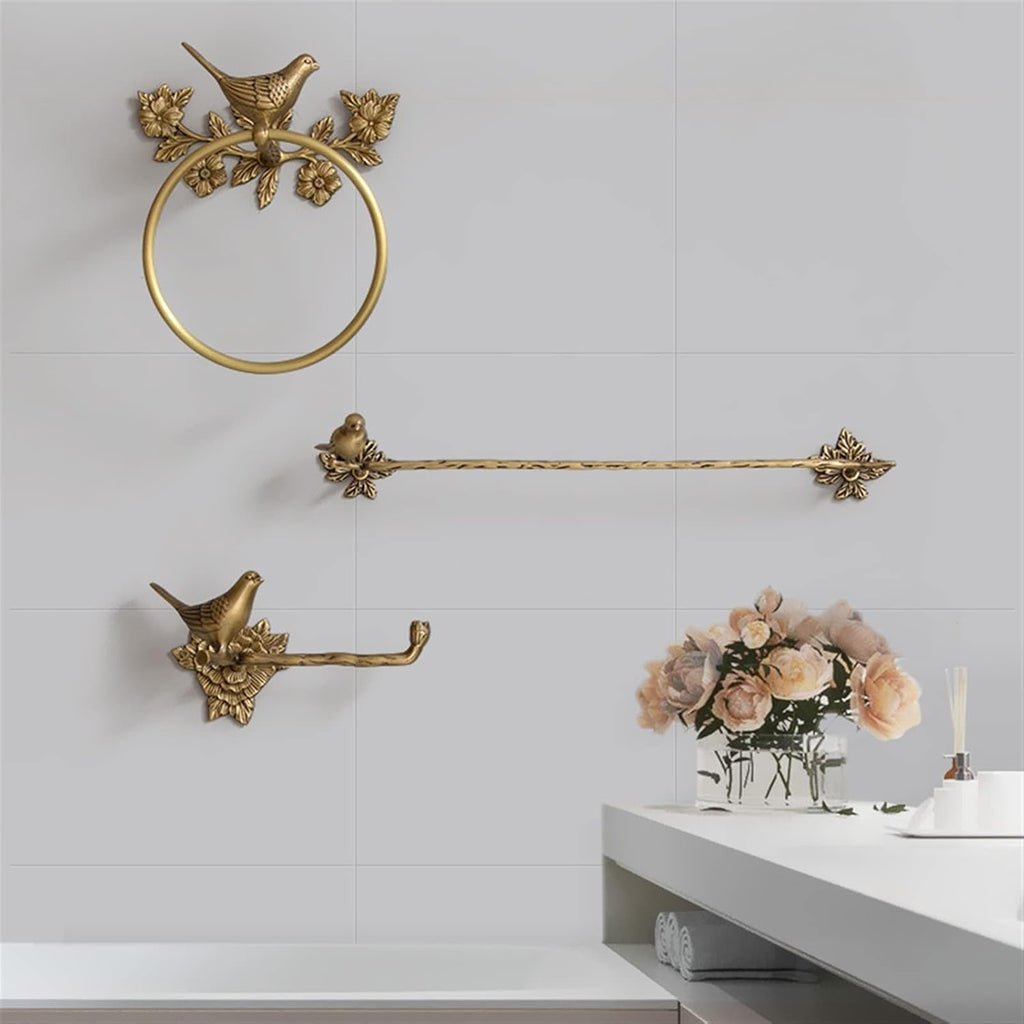Towel Rings Brass 1-piece Bath Towel Set, Bird Towel Ring, Carved Toilet Paper Holder, Creative Towel Bar, 18 Inch Bathroom Accessories