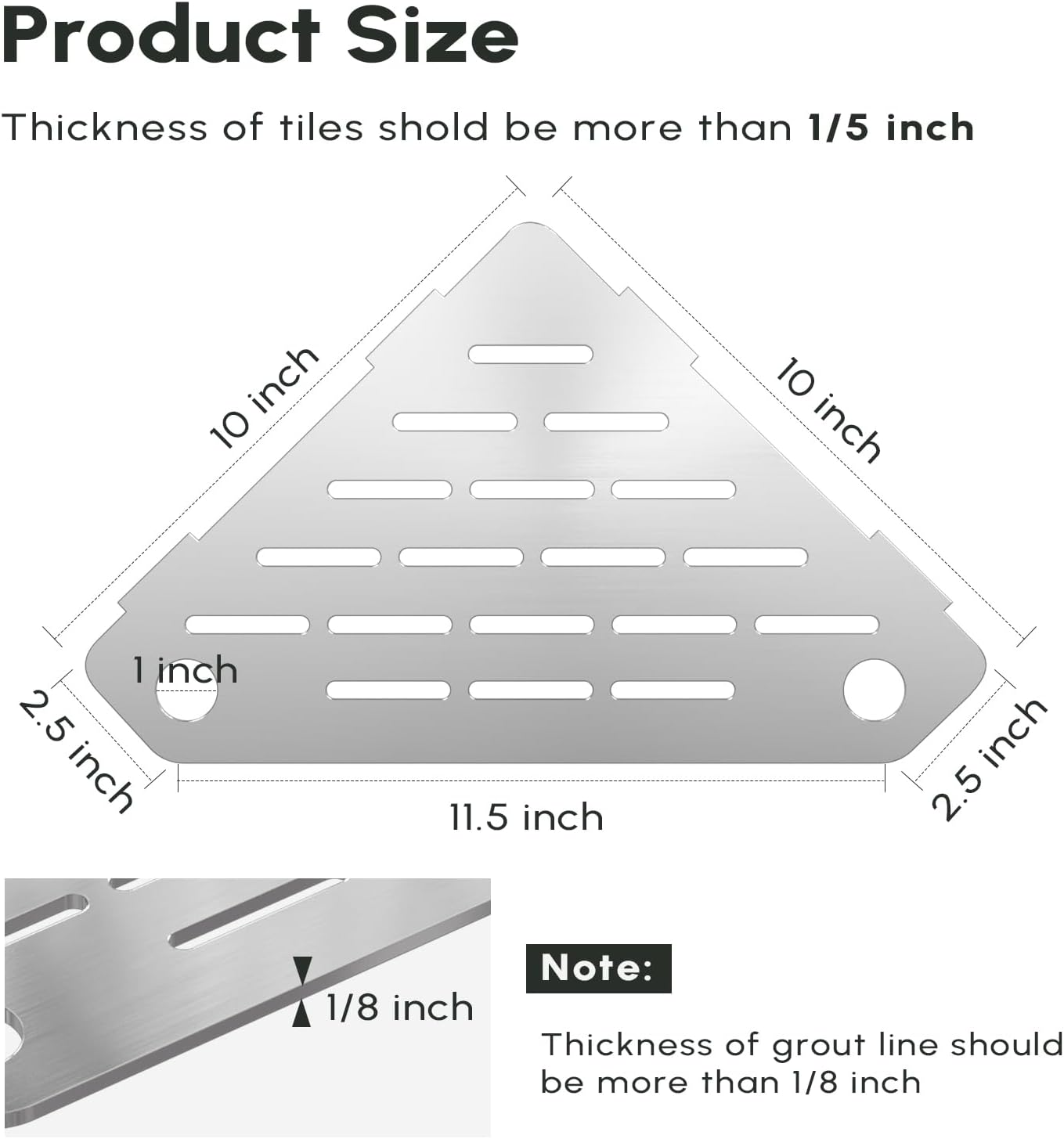 Corner Shelves 10 Inch, Rustproof 316 Stainless Steel, No Drilling Slot Design, Satin Brushed, Pentagonal Floating Bathroom Shelf for Tiled Wall, Corner Shower Caddy Organizer Rack