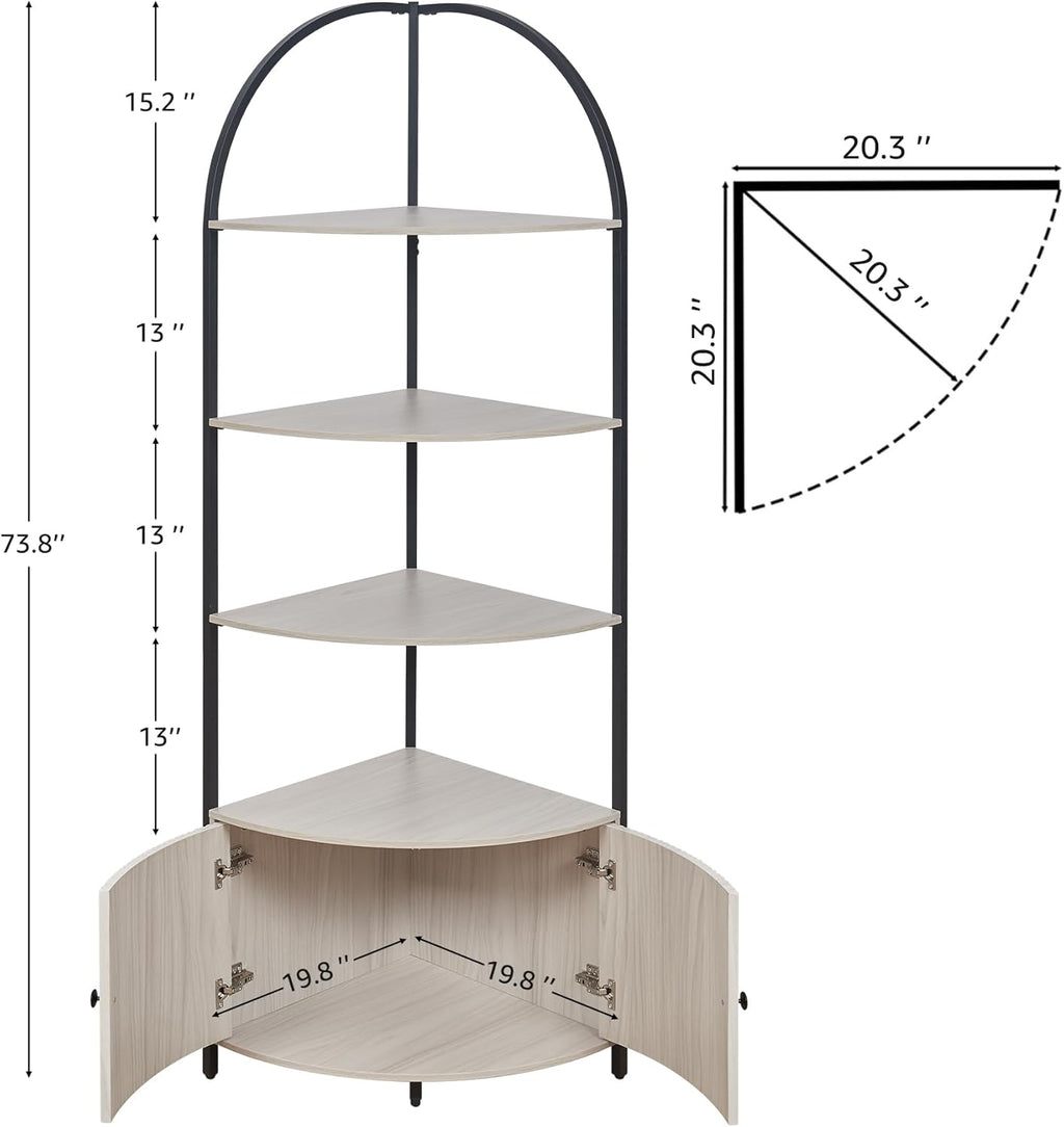 73.8'' 4-tier industrial wood-metal freestanding corner storage shelf with cabinet for multi-room use