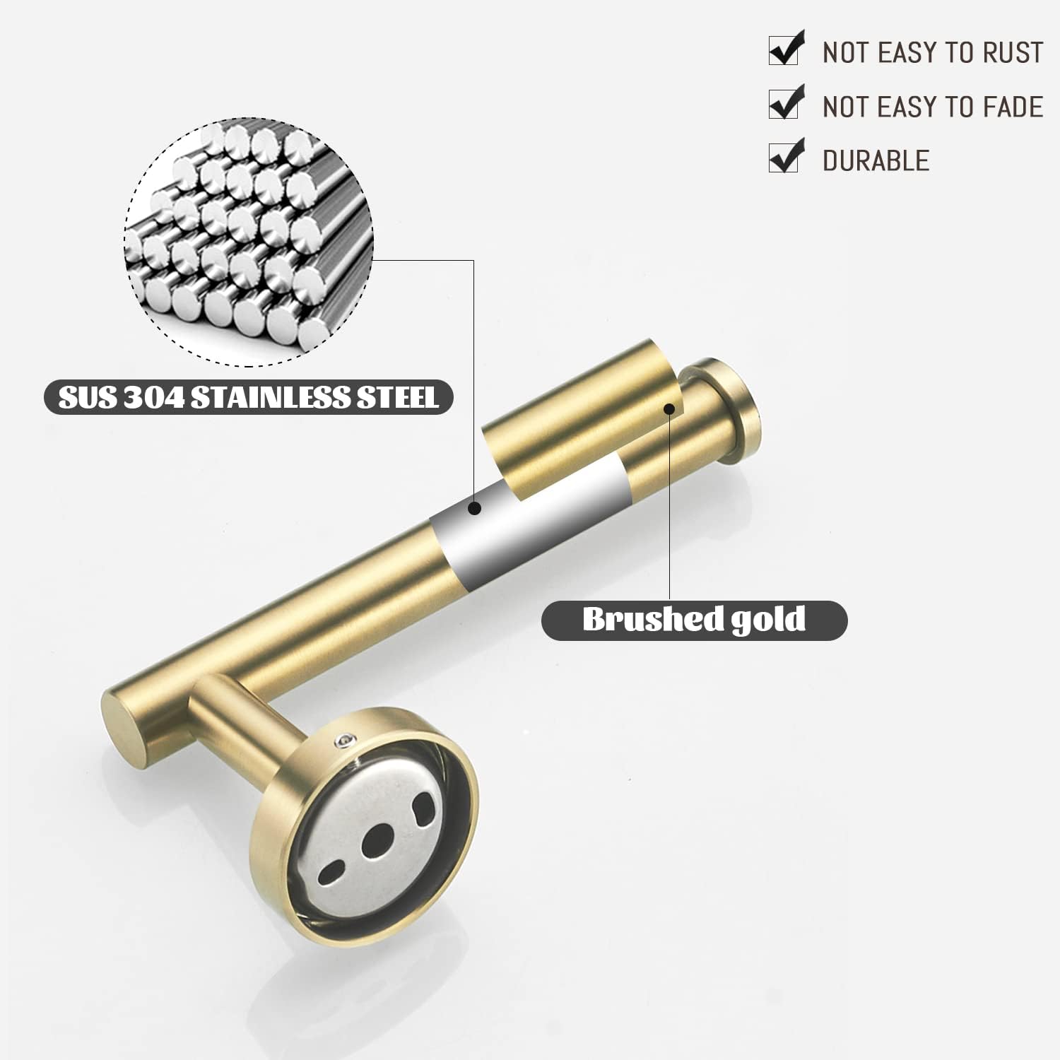 Gold Bathroom Hardware Set, Brushed Gold Toilet Paper Holder Towel Ring and 2 Robe Hook Bathroom Accessories Hand Towel Holder Kit Wall Mount Stainless Steel, 4 Pieces