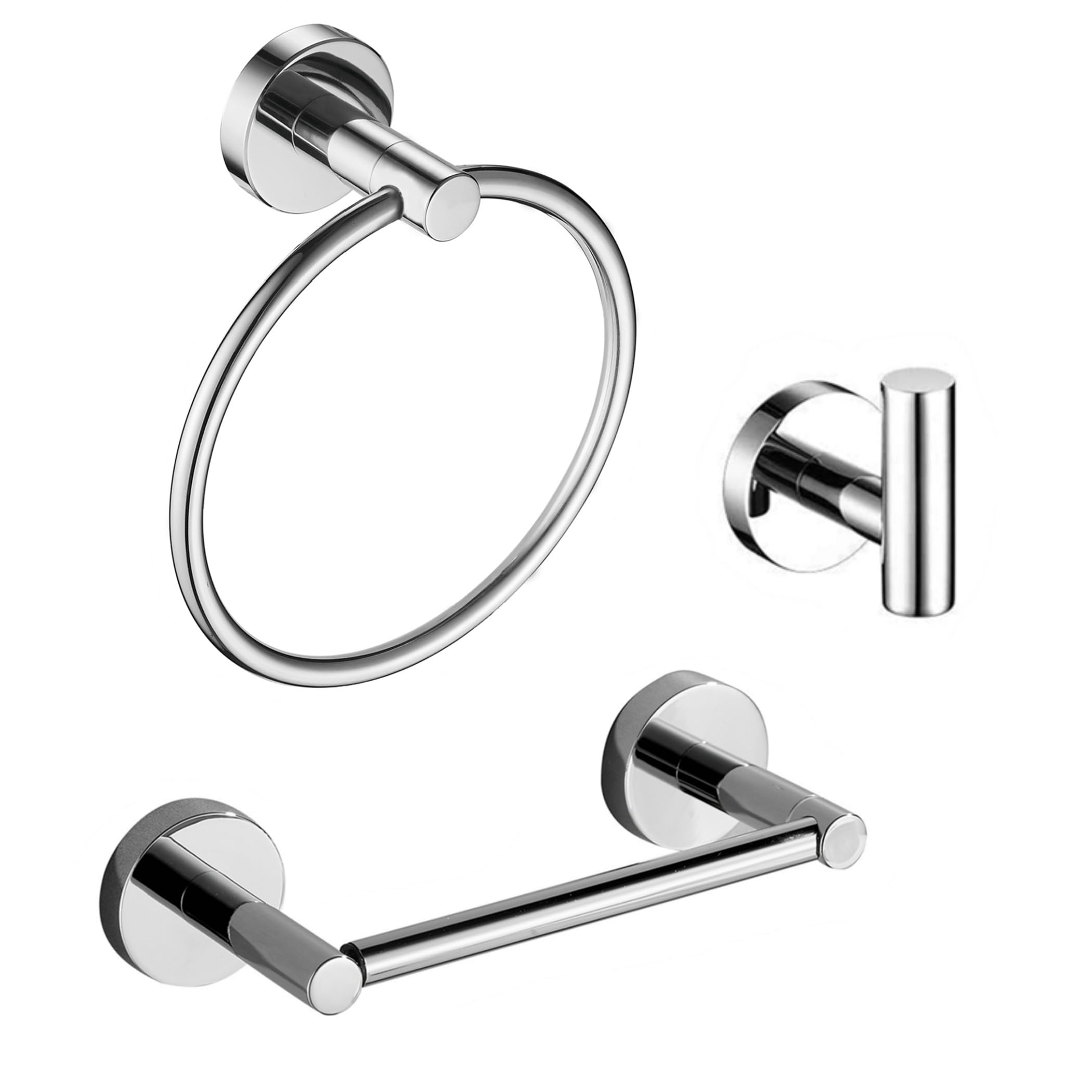 Gold Bathroom Hardware Set, Brushed Gold Toilet Paper Holder Towel Ring Robe Hooks Wall Mount Hand Towel Holder Bath Accessories Stainless Steel, 3 Pieces