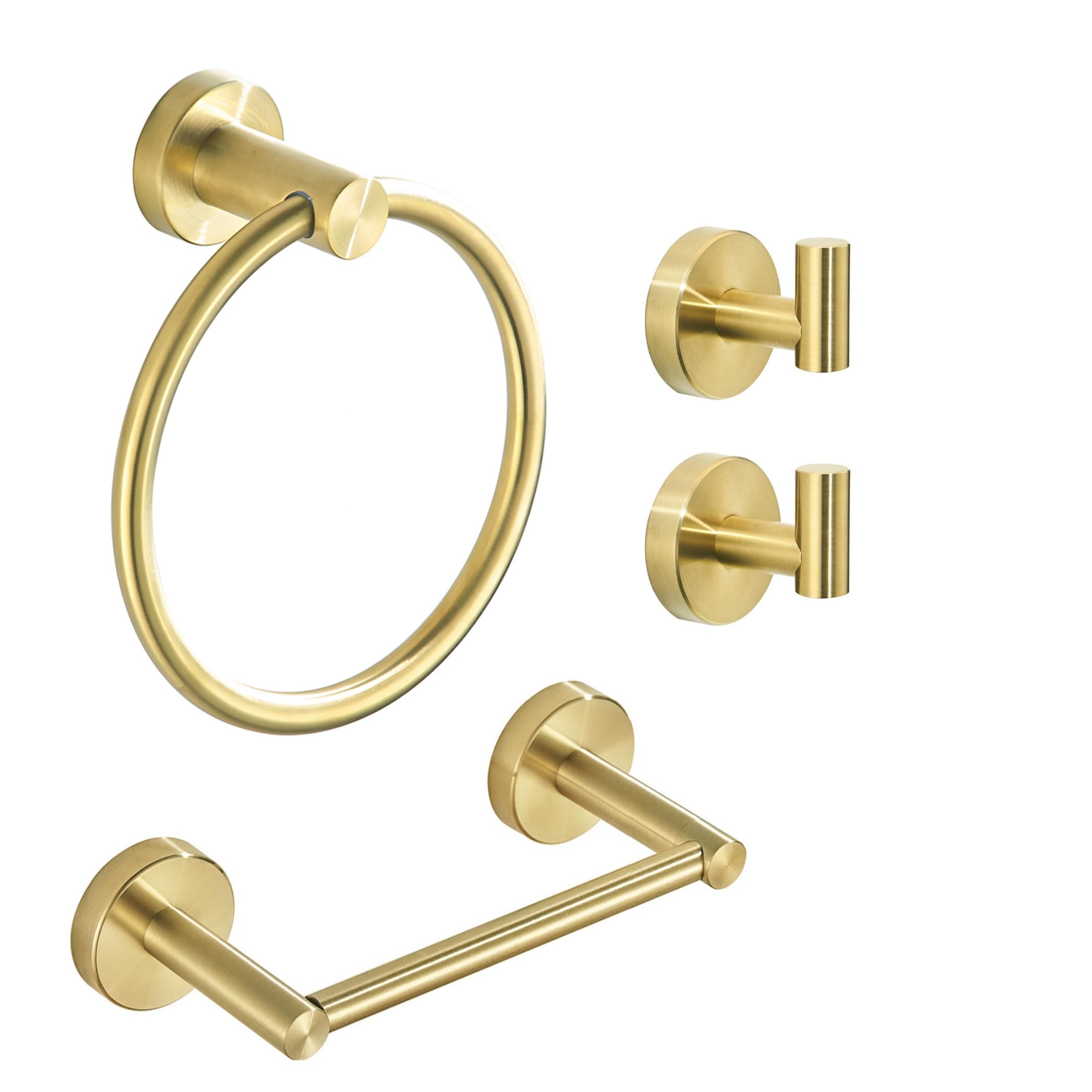 Gold Bathroom Hardware Set, Brushed Gold Toilet Paper Holder Towel Ring Robe Hooks Wall Mount Hand Towel Holder Bath Accessories Stainless Steel, 3 Pieces