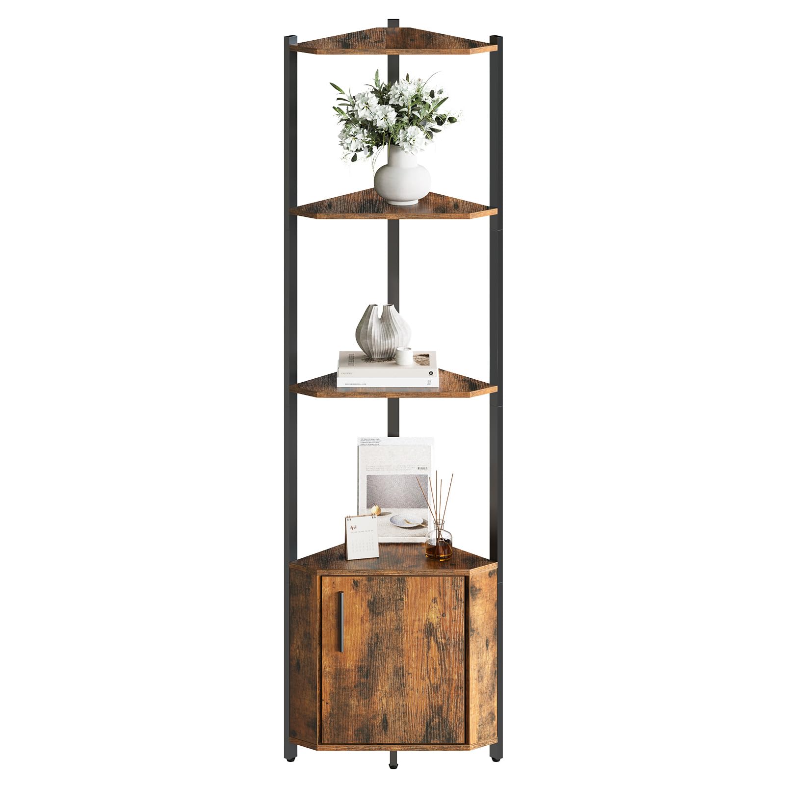 Takywep 58" Tall Metal Frame Narrow Bookshelf with Storage Rack, 5-Tier Corner Shelf Stand, Easy Assembly Display Shelf for Wall Corner, Bedroom, Living Room