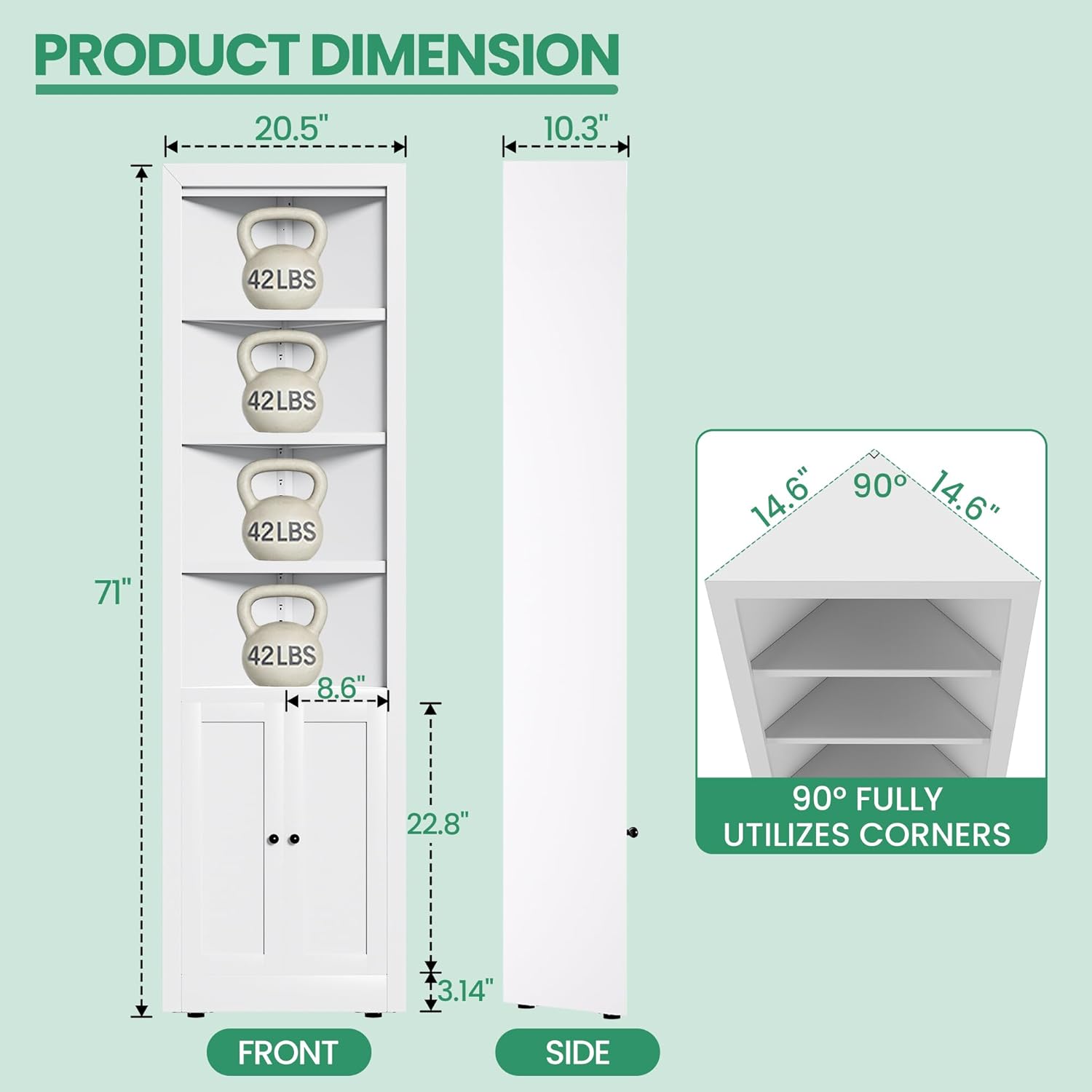 Tall Corner Cabinet,71" Waterproof Metal Corner Cabinet for Bathroom, Corner Storage Cabinet with 4 Adjustable Shelves & Quiet Close Door,Home Space Saver for Kitchen,Living Room,Pantry