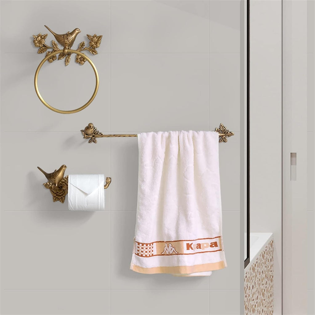 Towel Rings Brass 1-piece Bath Towel Set, Bird Towel Ring, Carved Toilet Paper Holder, Creative Towel Bar, 18 Inch Bathroom Accessories