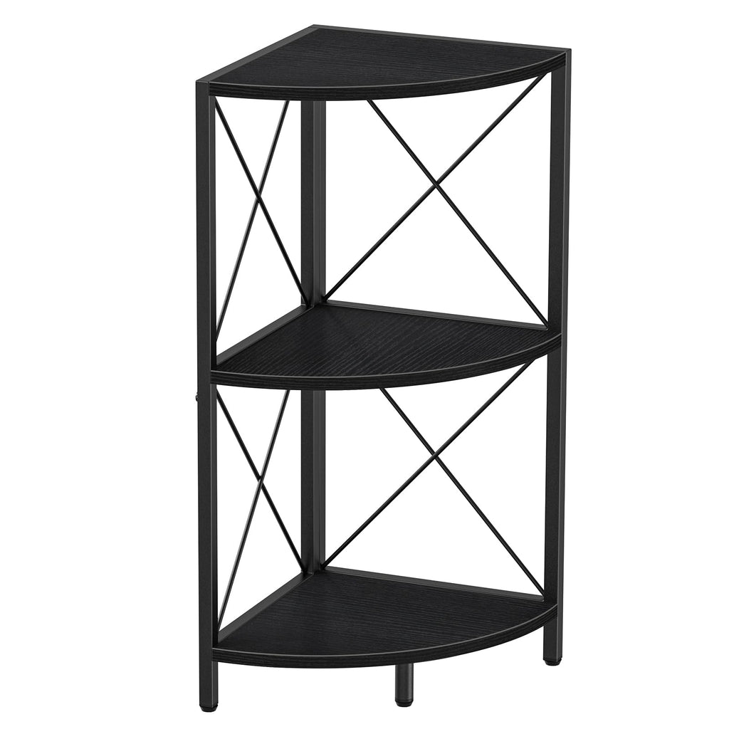 Snughome Corner Shelf with Metal Frame, 3 Tier Rustic Corner Storage Organizer, Freestanding Corner Bookshelf Stand Display Rack for Kitchen, Living Room