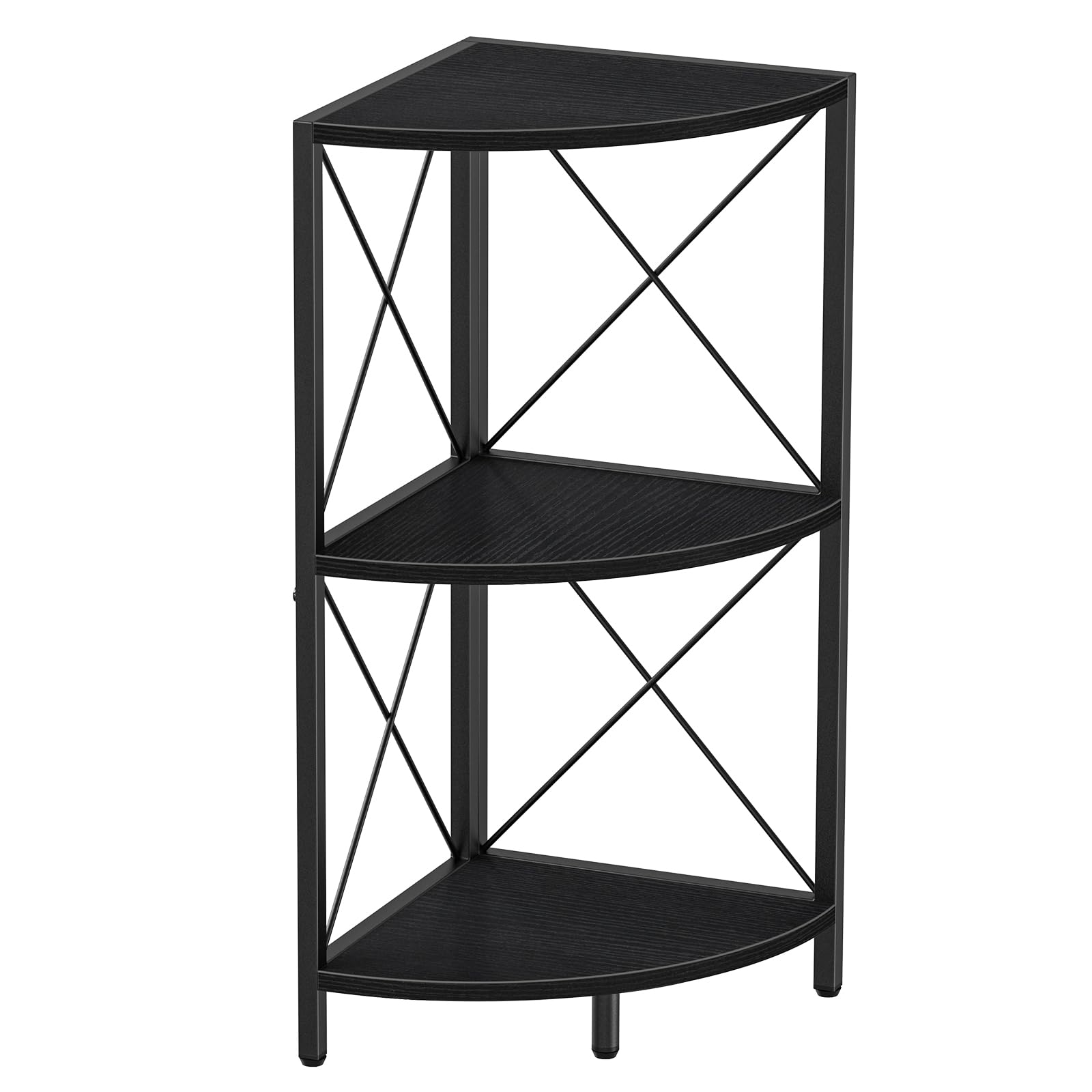 Snughome Corner Shelf with Metal Frame, 3 Tier Rustic Corner Storage Organizer, Freestanding Corner Bookshelf Stand Display Rack for Kitchen, Living Room