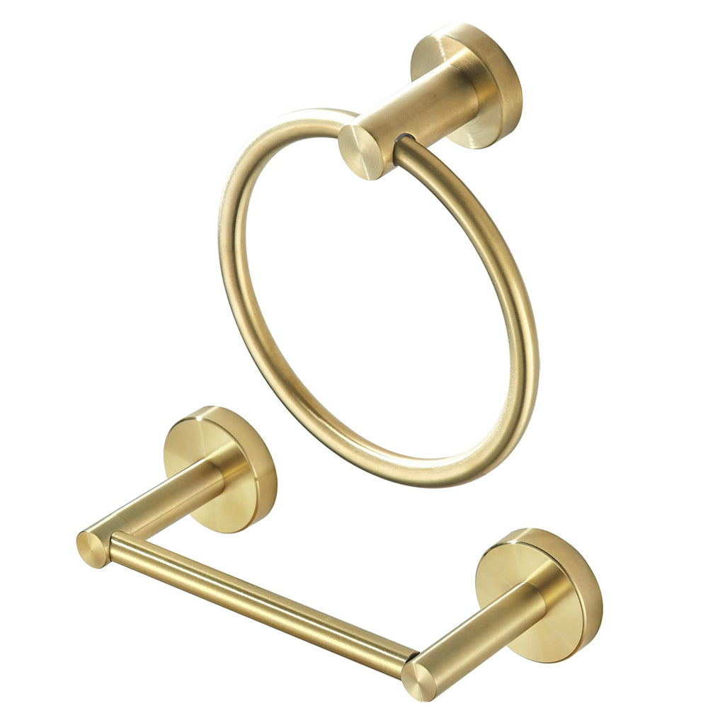 Gold Bathroom Hardware Set, Brushed Gold Toilet Paper Holder Towel Ring Robe Hooks Wall Mount Hand Towel Holder Bath Accessories Stainless Steel, 3 Pieces