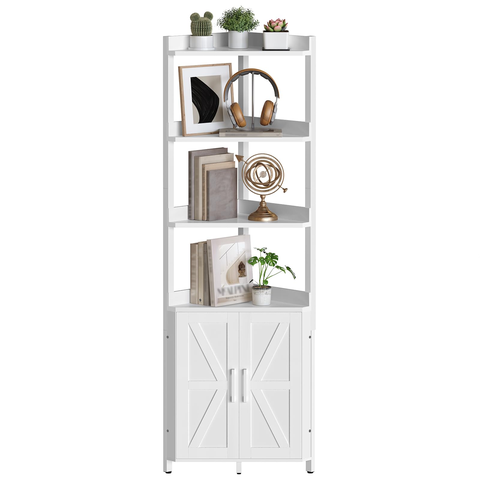 HOOBRO Corner Shelf with Storage, Tall Corner Cabinet, 5-Tier Bookshelf Stand, Storage Cabinet with Protective Fence, for Living Room, Rustic Brown and Black BF78CJ01