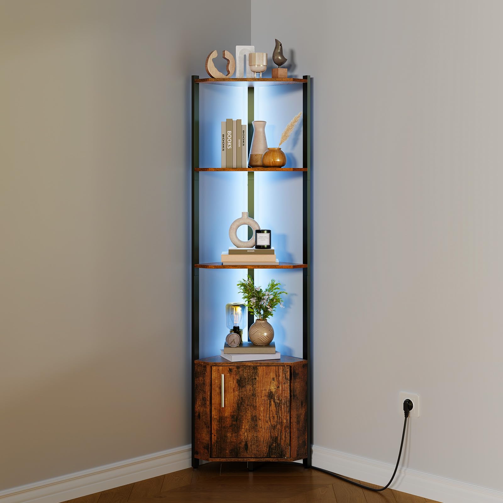 Takywep 58" Tall Metal Frame Narrow Bookshelf with Storage Rack, 5-Tier Corner Shelf Stand, Easy Assembly Display Shelf for Wall Corner, Bedroom, Living Room