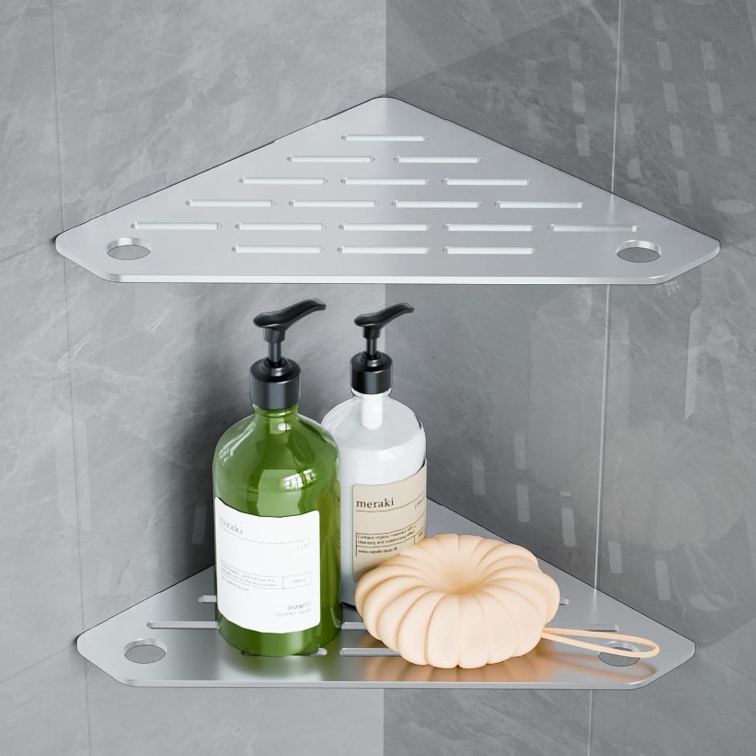Corner Shelves 10 Inch, Rustproof 316 Stainless Steel, No Drilling Slot Design, Satin Brushed, Pentagonal Floating Bathroom Shelf for Tiled Wall, Corner Shower Caddy Organizer Rack