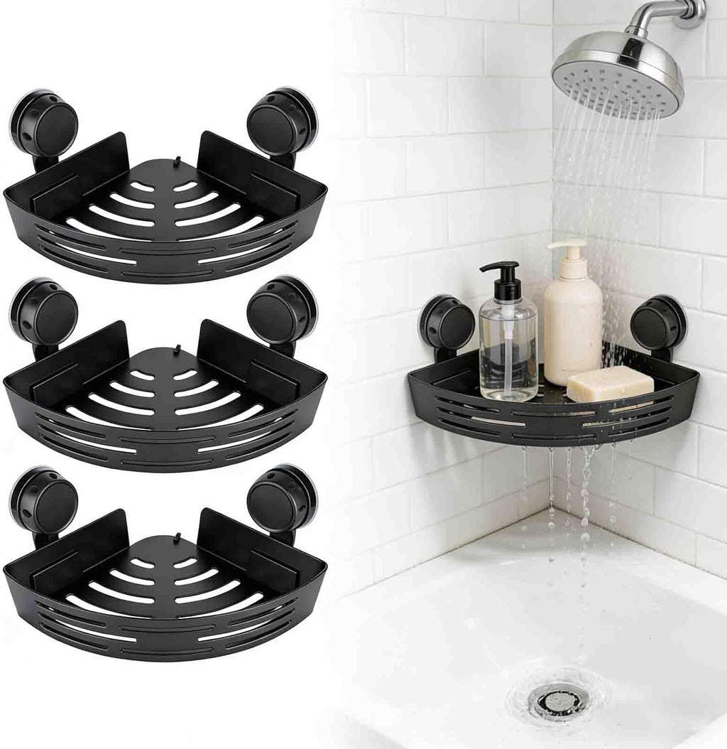 Triangle Shower Caddy Suction Cup, No Drill Bathroom Corner Shelf, Shower Corner Storage Organizer for Towels & Bathroom Essentials