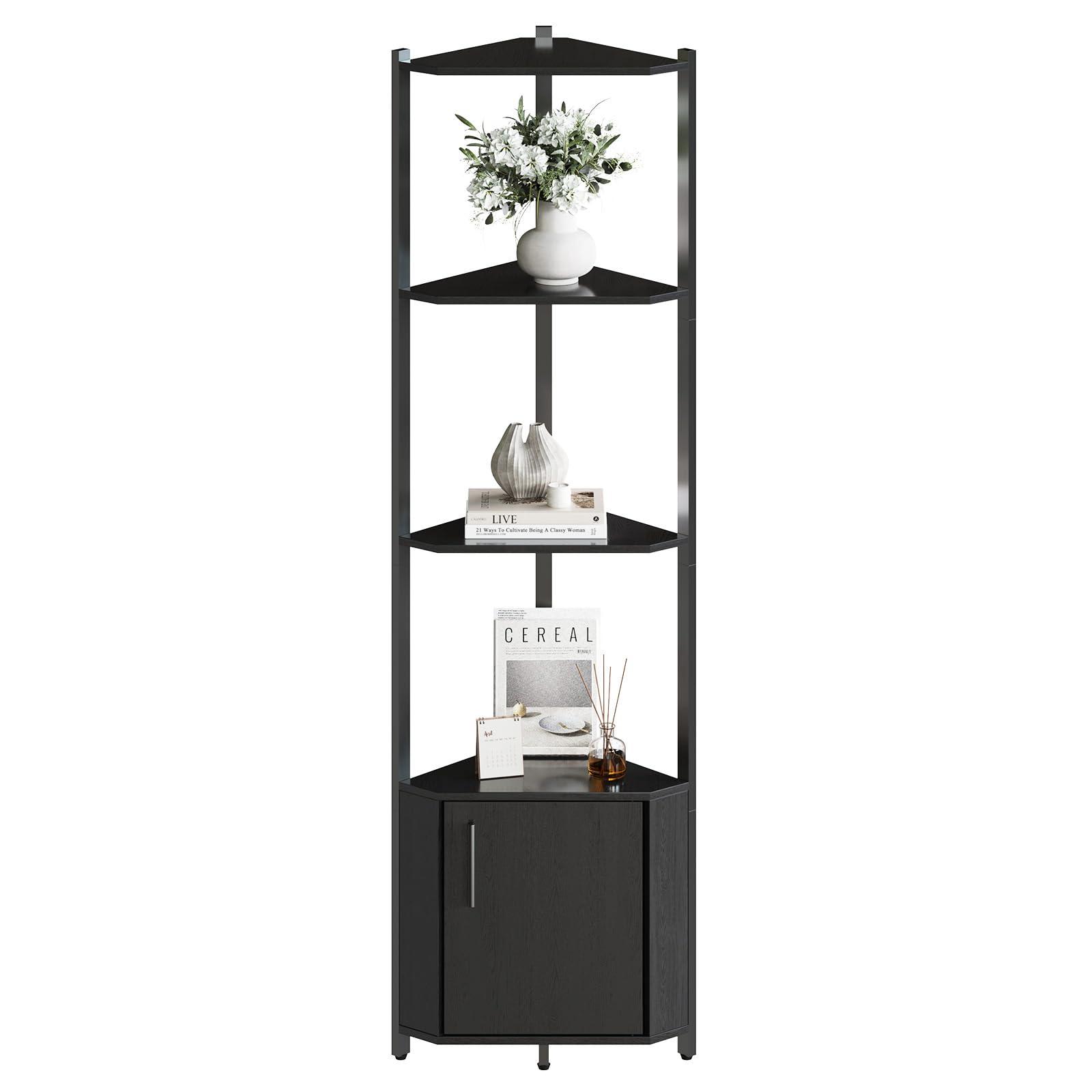 Takywep 58" Tall Metal Frame Narrow Bookshelf with Storage Rack, 5-Tier Corner Shelf Stand, Easy Assembly Display Shelf for Wall Corner, Bedroom, Living Room