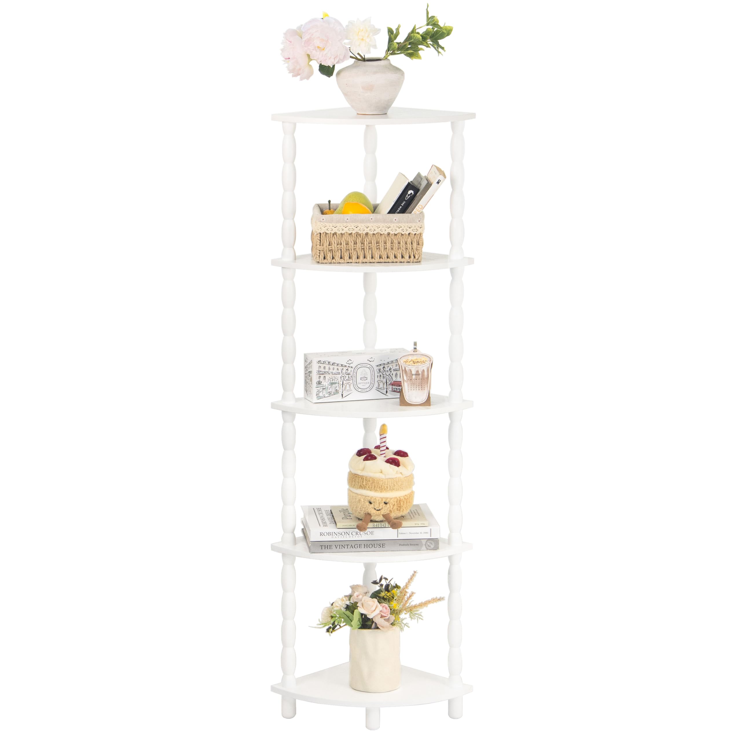 MaxSmeo Corner Shelf, 5-Tier Corner Bookshelf, Stylish Corner Storage Display Shelves for Bedroom, Bathroom, Kitchen, Living Room (Charcoal Gray)