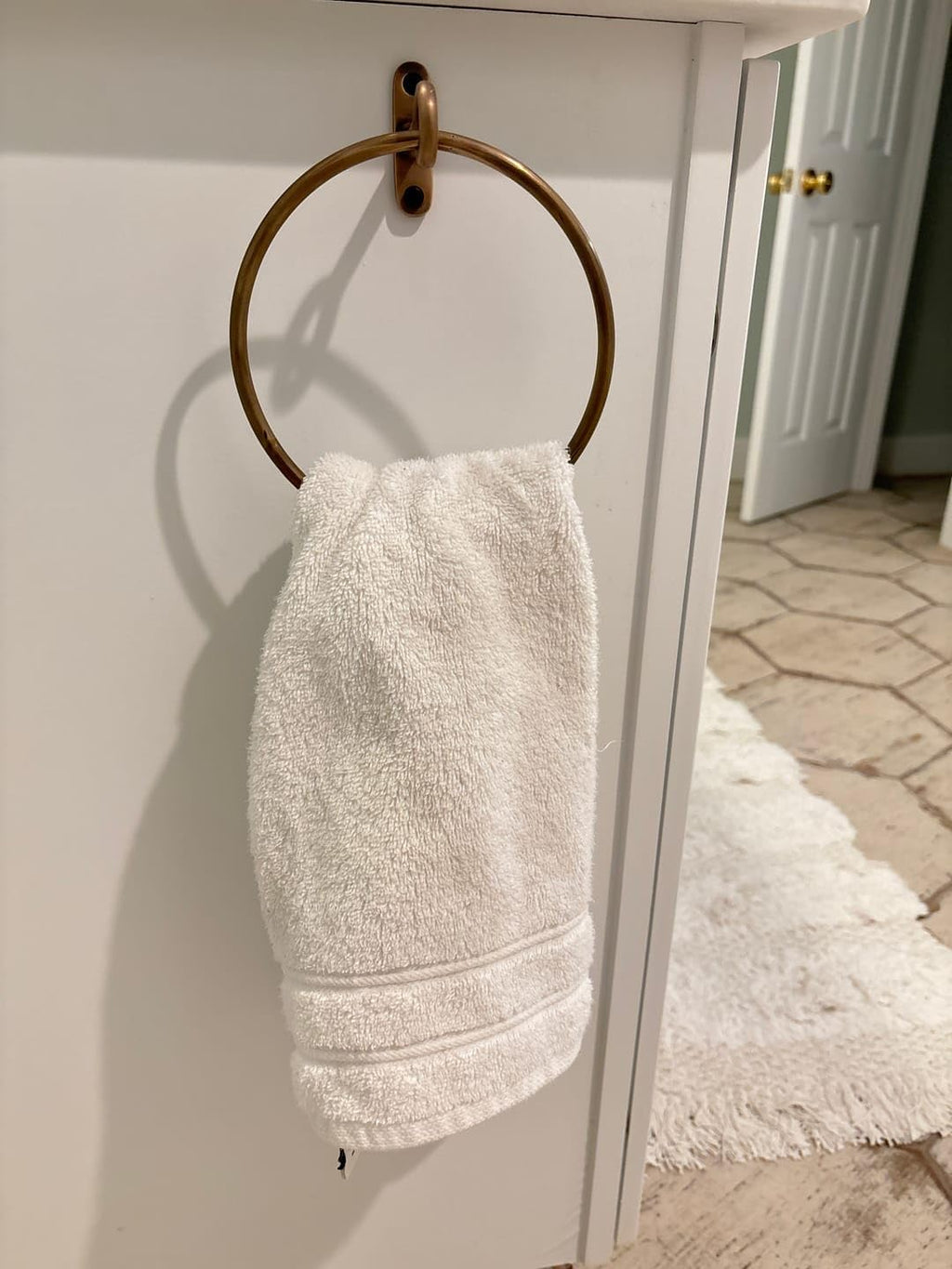 Handmade Antique Brass Minimalist Round Towel Ring for Bathroom & Kitchen