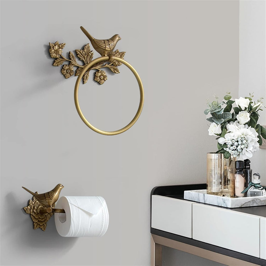 Towel Rings Brass 1-piece Bath Towel Set, Bird Towel Ring, Carved Toilet Paper Holder, Creative Towel Bar, 18 Inch Bathroom Accessories