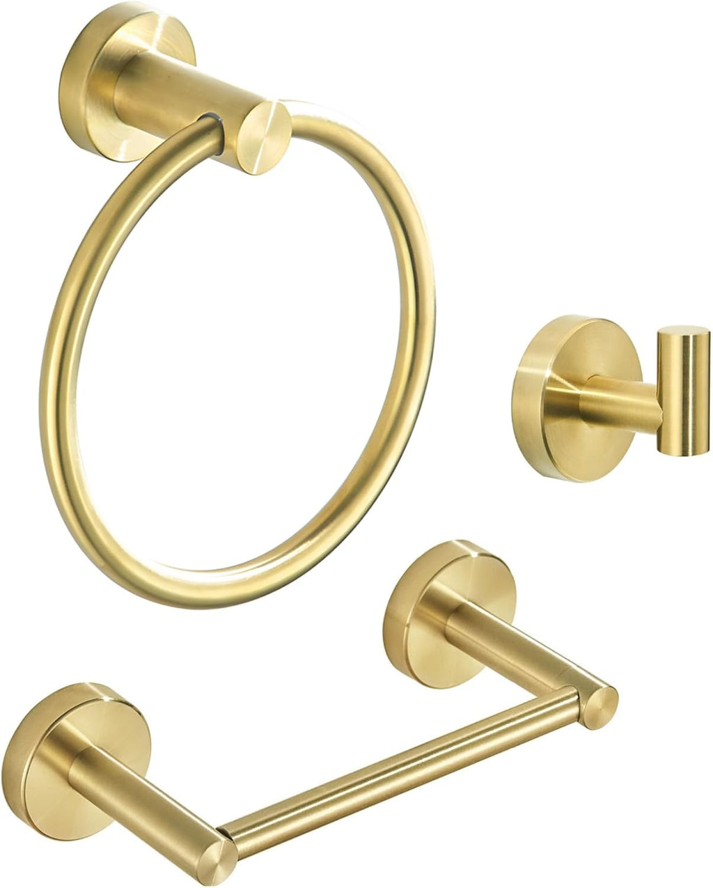 Gold Bathroom Hardware Set, Brushed Gold Toilet Paper Holder Towel Ring Robe Hooks Wall Mount Hand Towel Holder Bath Accessories Stainless Steel, 3 Pieces