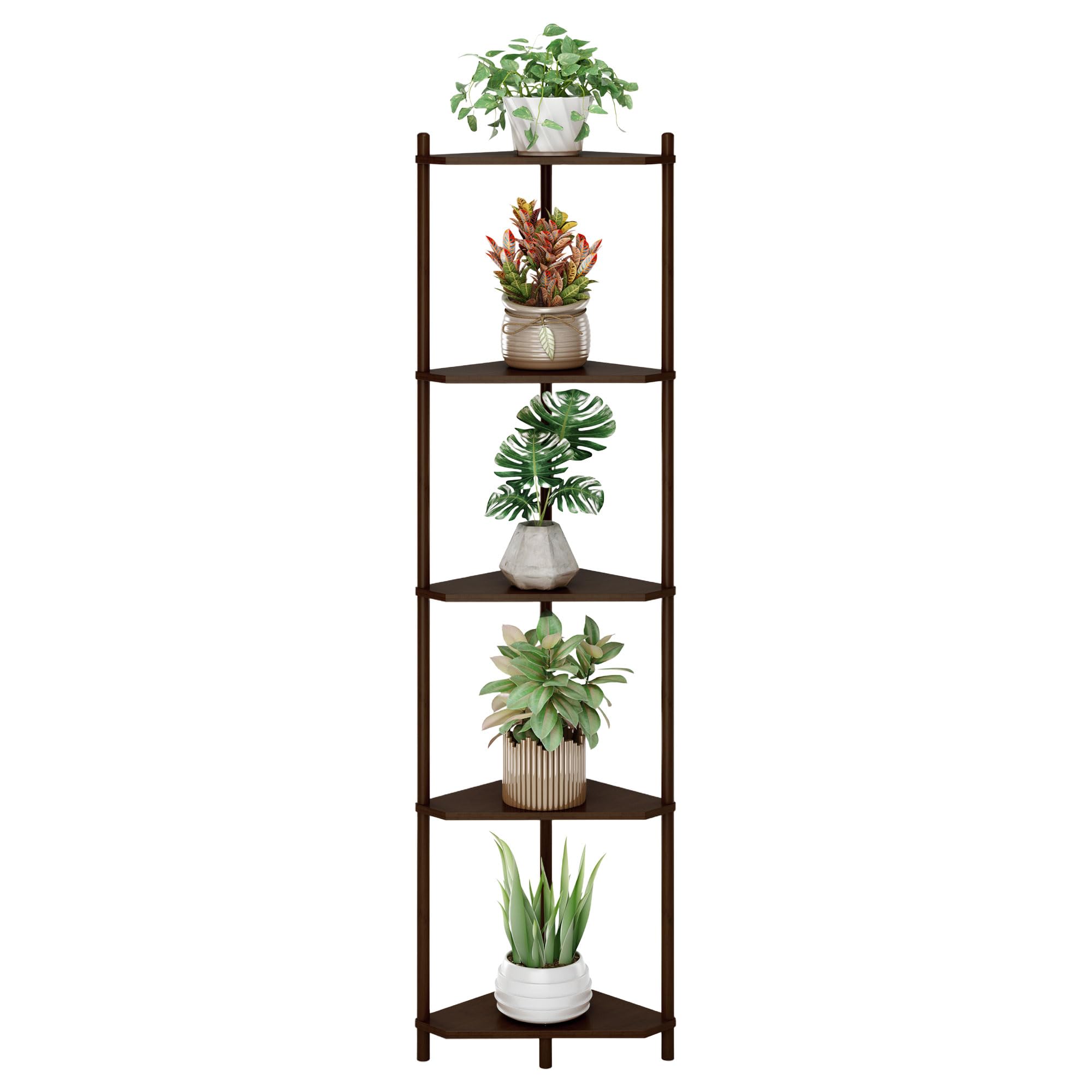 Wisuce Corner Shelf Stand - 5 Tier Natural Bamboo Small Corner Bookshelf for Office Kitchen Bedroom Plant Stand Living Room Decor Small Space