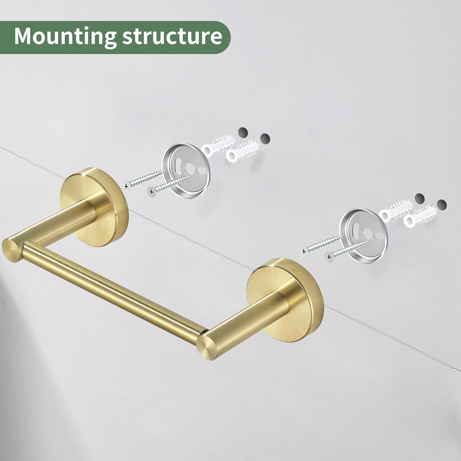 Gold Bathroom Hardware Set, Brushed Gold Toilet Paper Holder Towel Ring Robe Hooks Wall Mount Hand Towel Holder Bath Accessories Stainless Steel, 3 Pieces