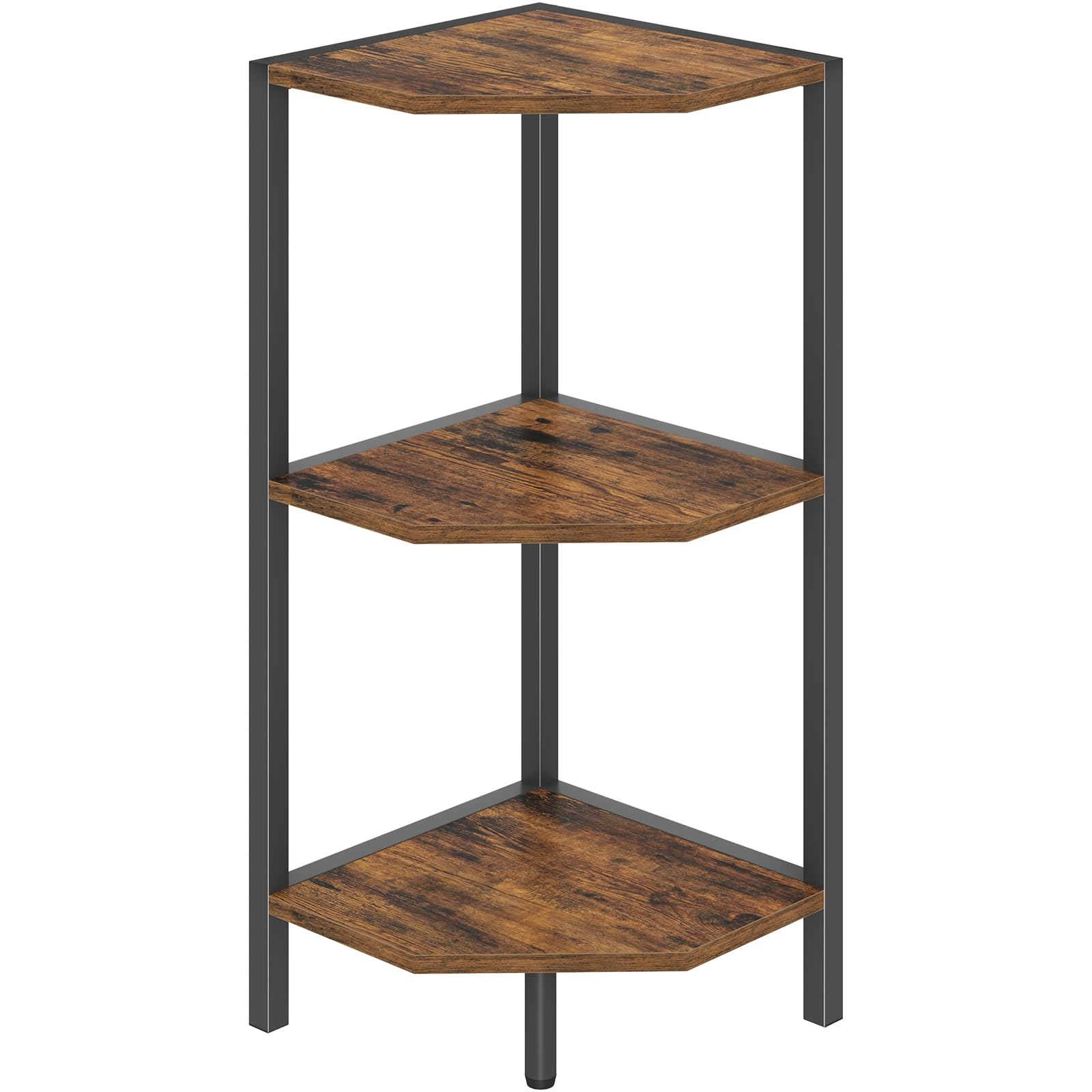 Creso hom Corner Shelf, 3-Tier Industrial Corner Bookshelf with Metal Frame, Multipurpose Corner Display Rack for Living Room Kitchen Bedroom Office Organization and Storage, Rustic Brown
