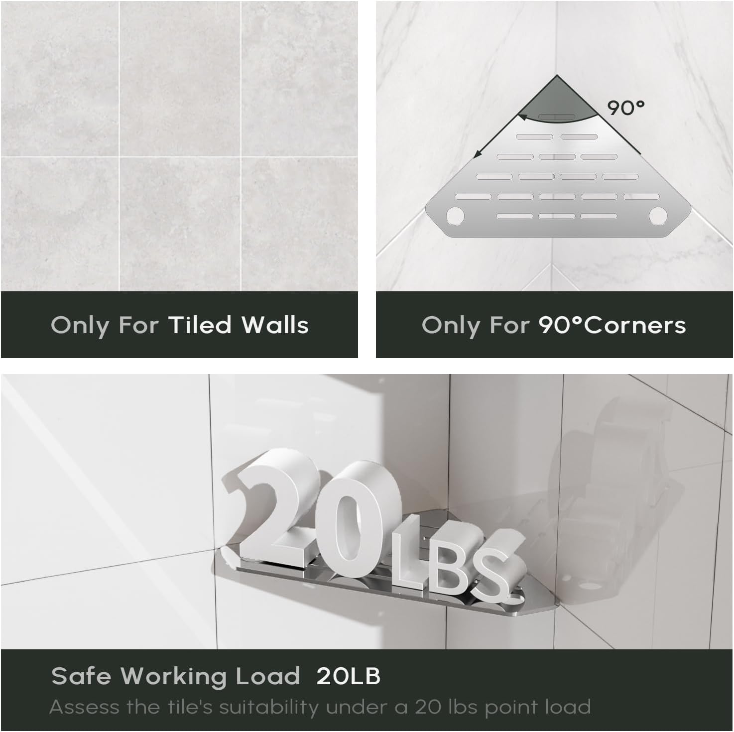 Corner Shelves 10 Inch, Rustproof 316 Stainless Steel, No Drilling Slot Design, Satin Brushed, Pentagonal Floating Bathroom Shelf for Tiled Wall, Corner Shower Caddy Organizer Rack