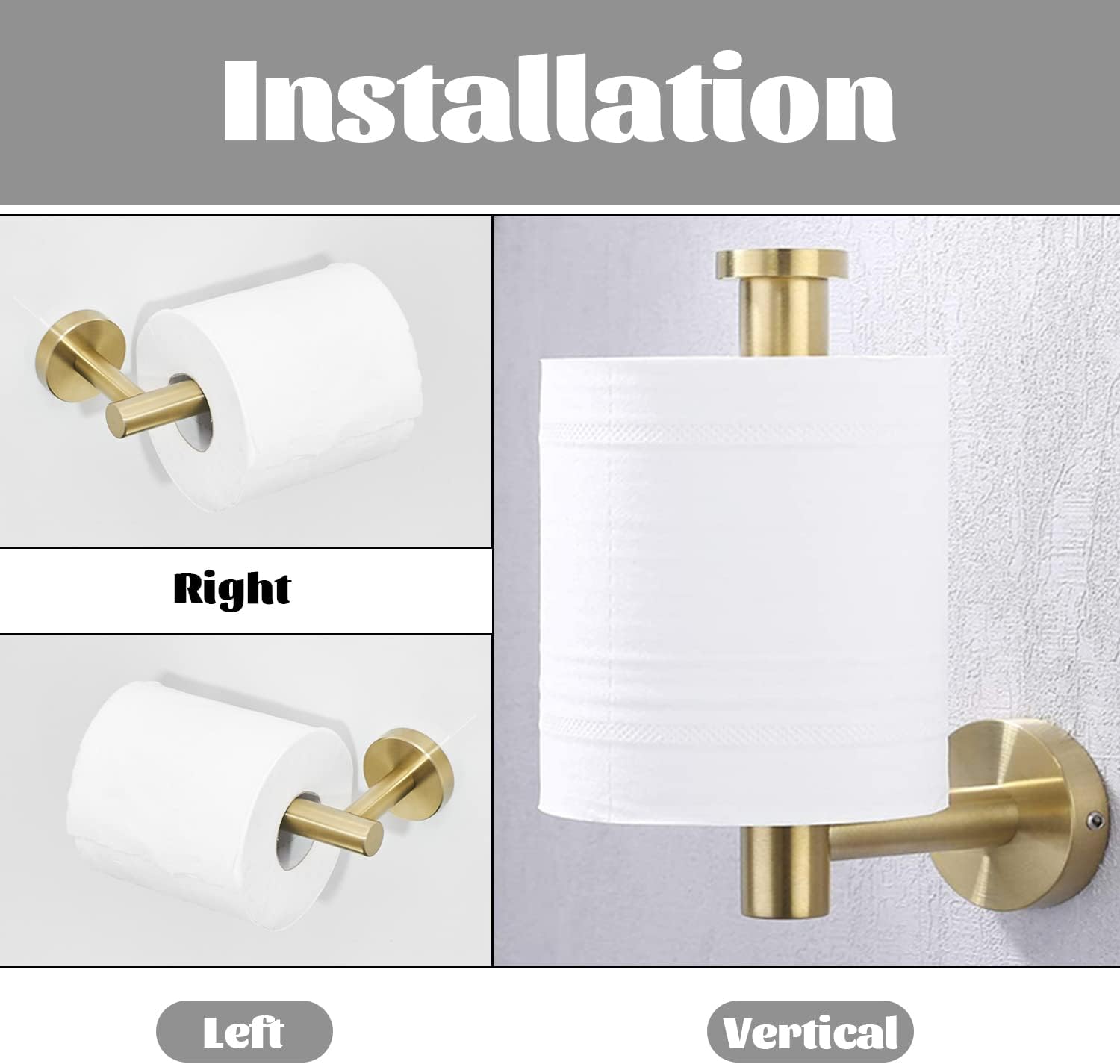 Brushed Gold Bathroom Hardware Set, Gold Toilet Paper Holder Towel Ring and 4 Robe Hooks Hand Towel Holder Bathroom Accessories Kit Wall Mount Stainless Steel, 6 Pieces