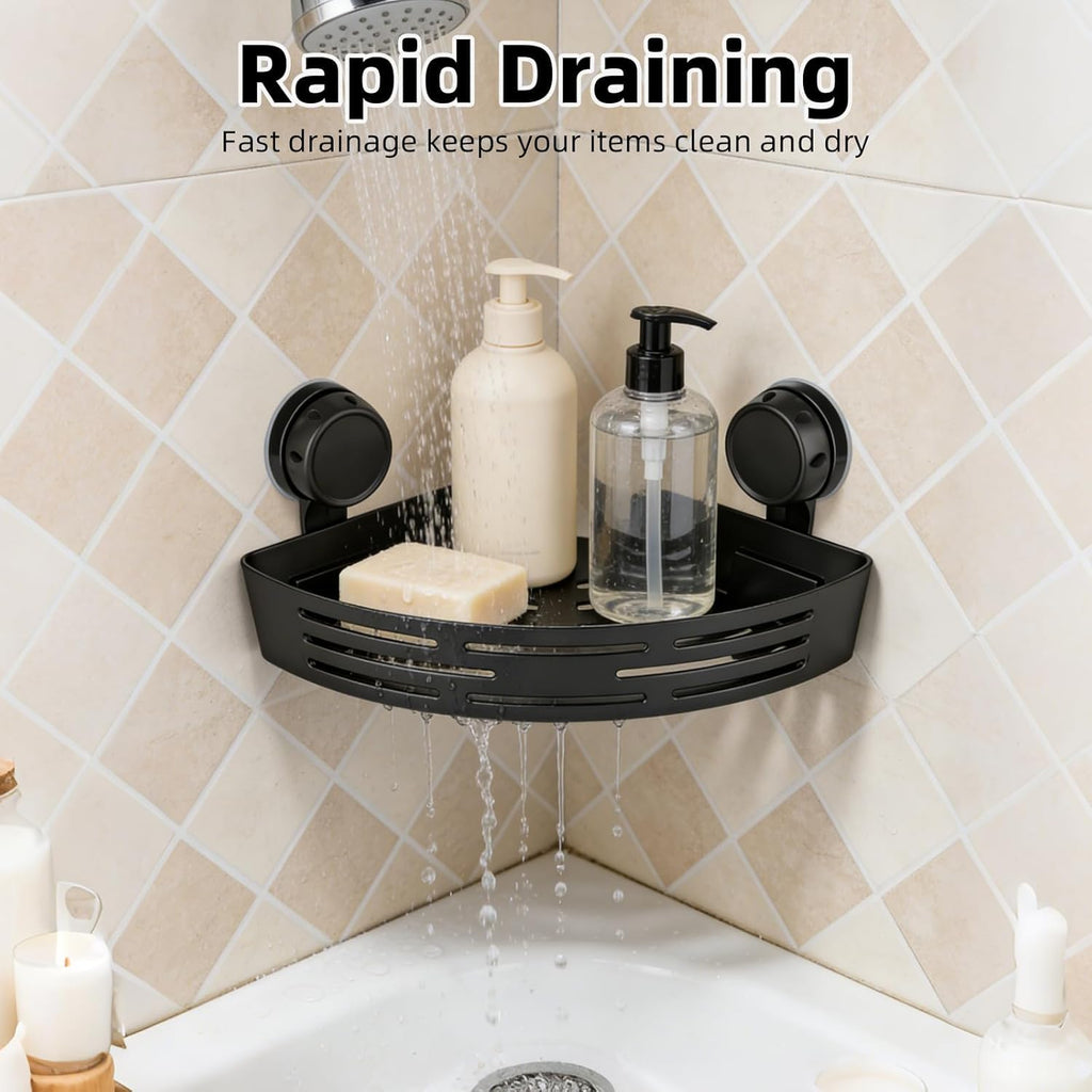 Triangle Shower Caddy Suction Cup, No Drill Bathroom Corner Shelf, Shower Corner Storage Organizer for Towels & Bathroom Essentials