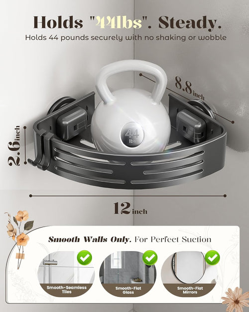 Corner Shower Caddy Suction Cup,Shower Shelves with Hooks,No Drilling Powerful Suction Bathroom Organizers and Storage,Removable Waterproof Rustproof Shower Bathroom Accessories Decor(Grey 3Pack)