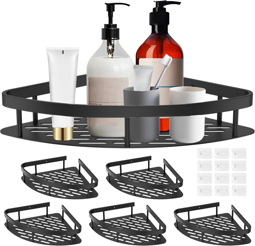 6 Pack Adhesive Corner Shower Caddy 40LB Corner Shelf Set Rustproof Aluminum No Drilling Wall Mounted Shampoo Holder Organizer Storage Rack Bathroom Shower Shelves for Inside Shower