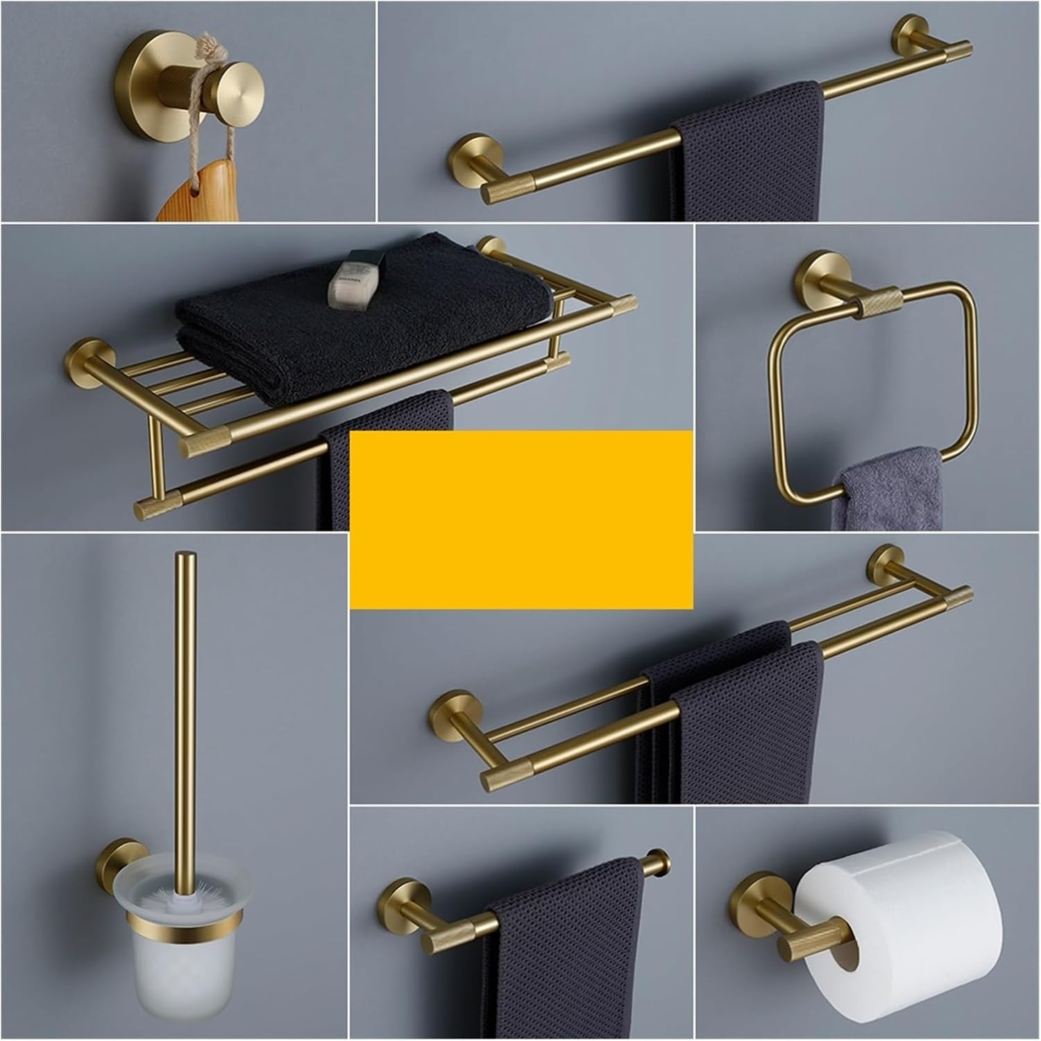 Bathroom Hardware Bathroom Hardware Accessories Set Brushed Gold Knurled Brass Kit Towel Bar Robe Hook Paper Holder Towel Toilet Brush Fashionable(Towel Ring)
