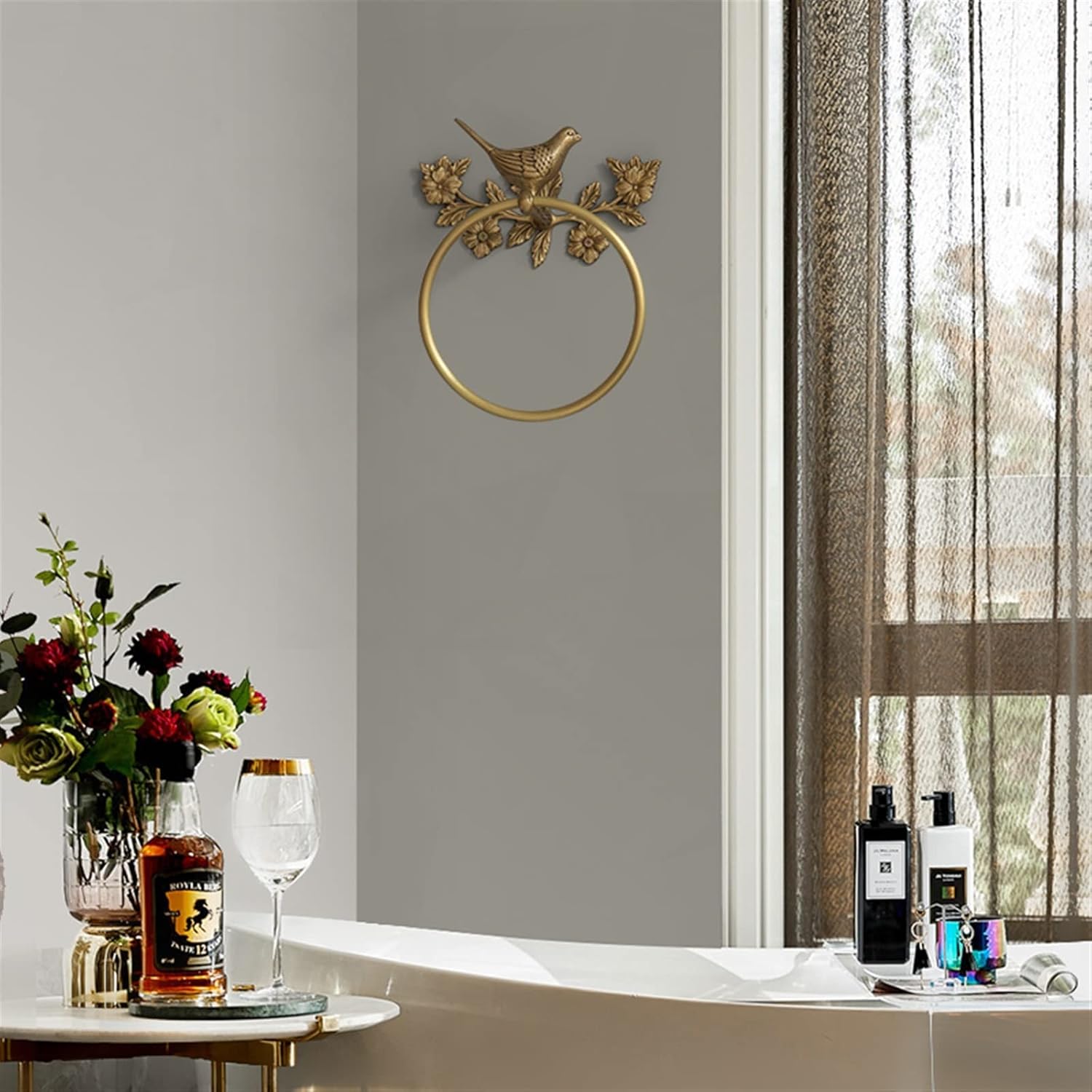 Towel Rings Brass 1-piece Bath Towel Set, Bird Towel Ring, Carved Toilet Paper Holder, Creative Towel Bar, 18 Inch Bathroom Accessories