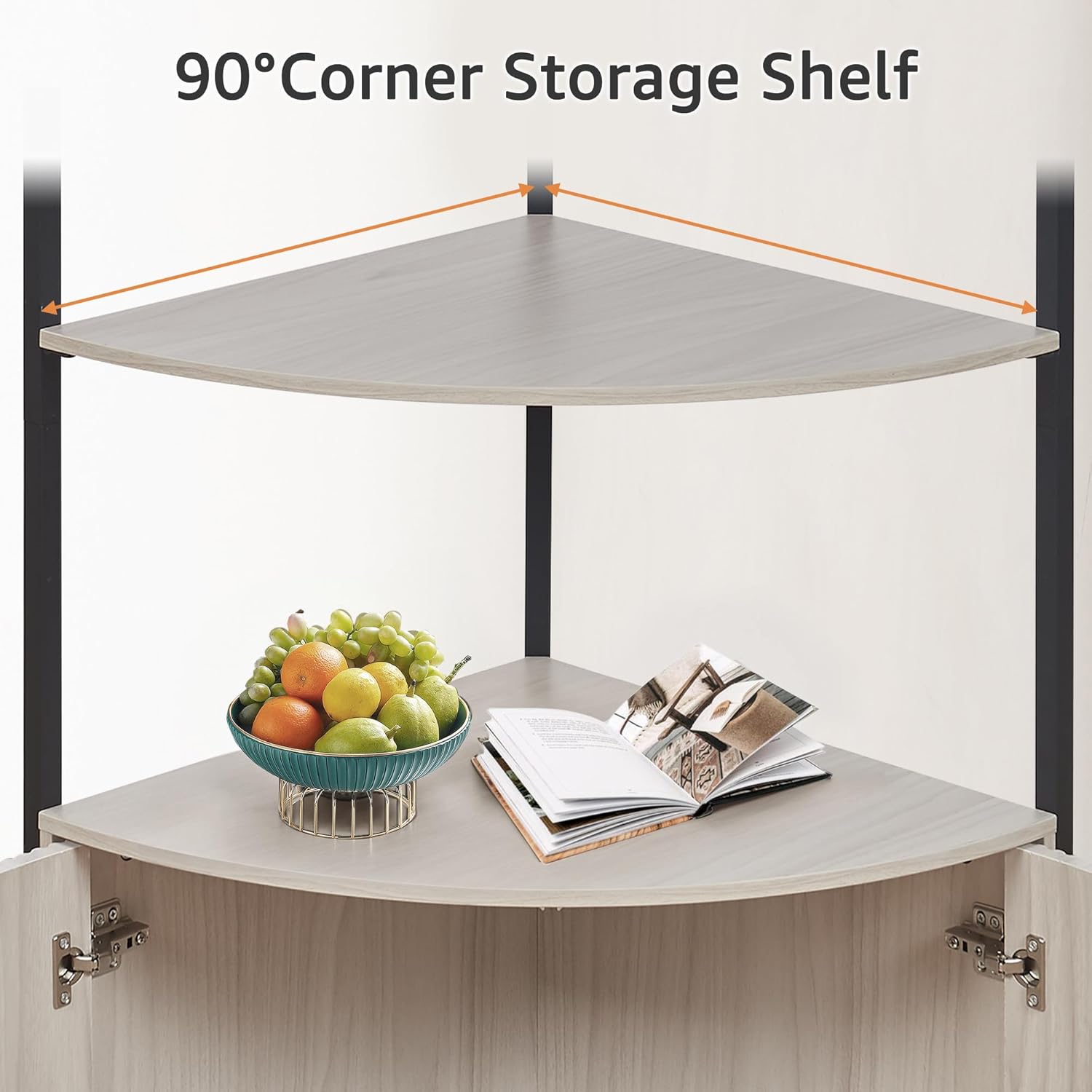 73.8'' 4-tier industrial wood-metal freestanding corner storage shelf with cabinet for multi-room use