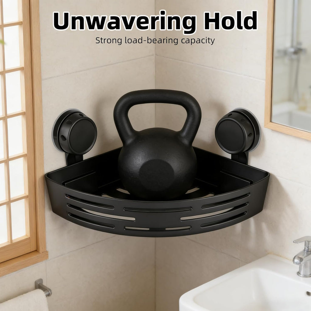 Triangle Shower Caddy Suction Cup, No Drill Bathroom Corner Shelf, Shower Corner Storage Organizer for Towels & Bathroom Essentials