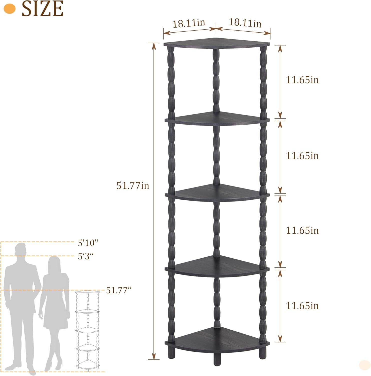 MaxSmeo Corner Shelf, 5-Tier Corner Bookshelf, Stylish Corner Storage Display Shelves for Bedroom, Bathroom, Kitchen, Living Room (Charcoal Gray)