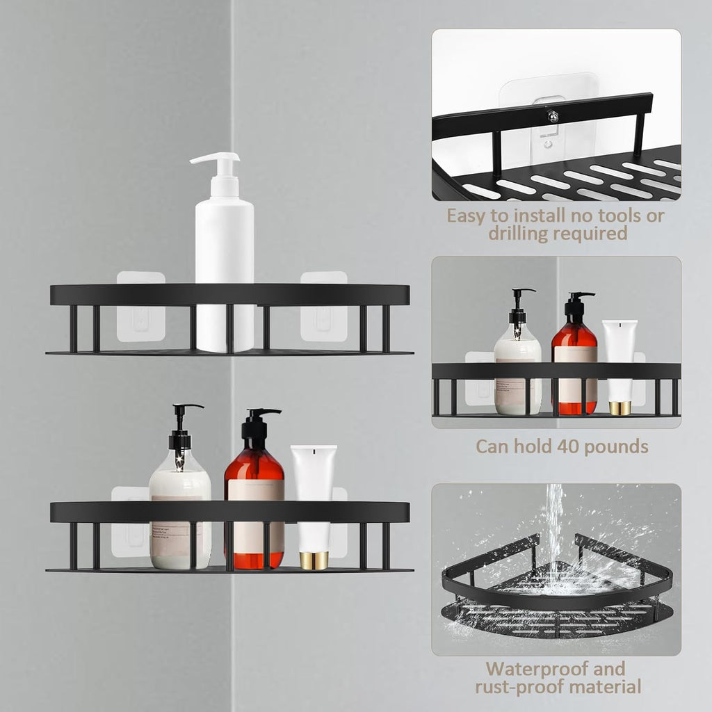 6 Pack Adhesive Corner Shower Caddy 40LB Corner Shelf Set Rustproof Aluminum No Drilling Wall Mounted Shampoo Holder Organizer Storage Rack Bathroom Shower Shelves for Inside Shower
