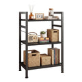DUMOS 65 inch L Shaped Bookshelf, 5 Tier Corner Bookcase with Hooks and Edge, Industrial Pantry Shelves with Metal Frame, Wooden Open Storage for Living Room, Home Office, Bedroom, Rustic Brown