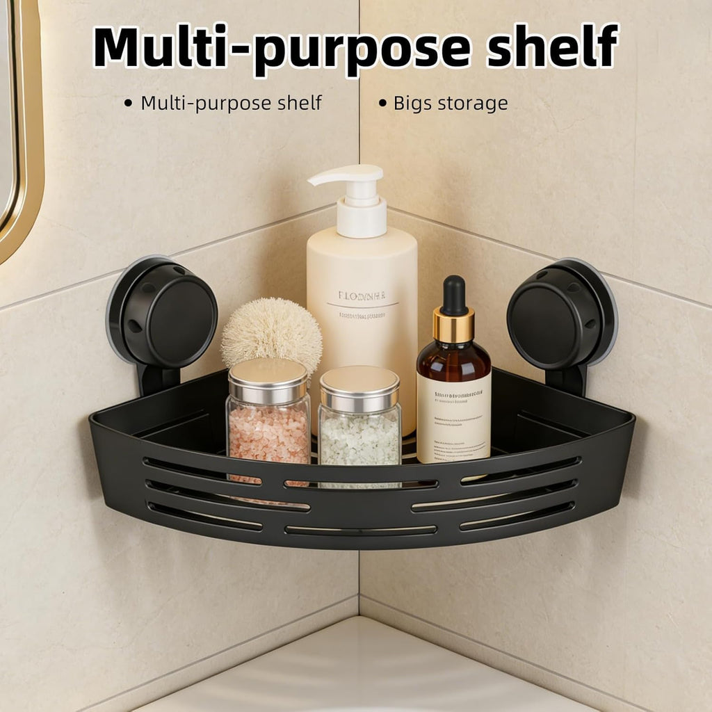 Triangle Shower Caddy Suction Cup, No Drill Bathroom Corner Shelf, Shower Corner Storage Organizer for Towels & Bathroom Essentials