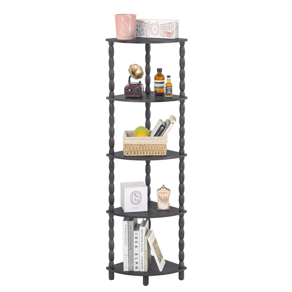 MaxSmeo Corner Shelf, 5-Tier Corner Bookshelf, Stylish Corner Storage Display Shelves for Bedroom, Bathroom, Kitchen, Living Room (Charcoal Gray)
