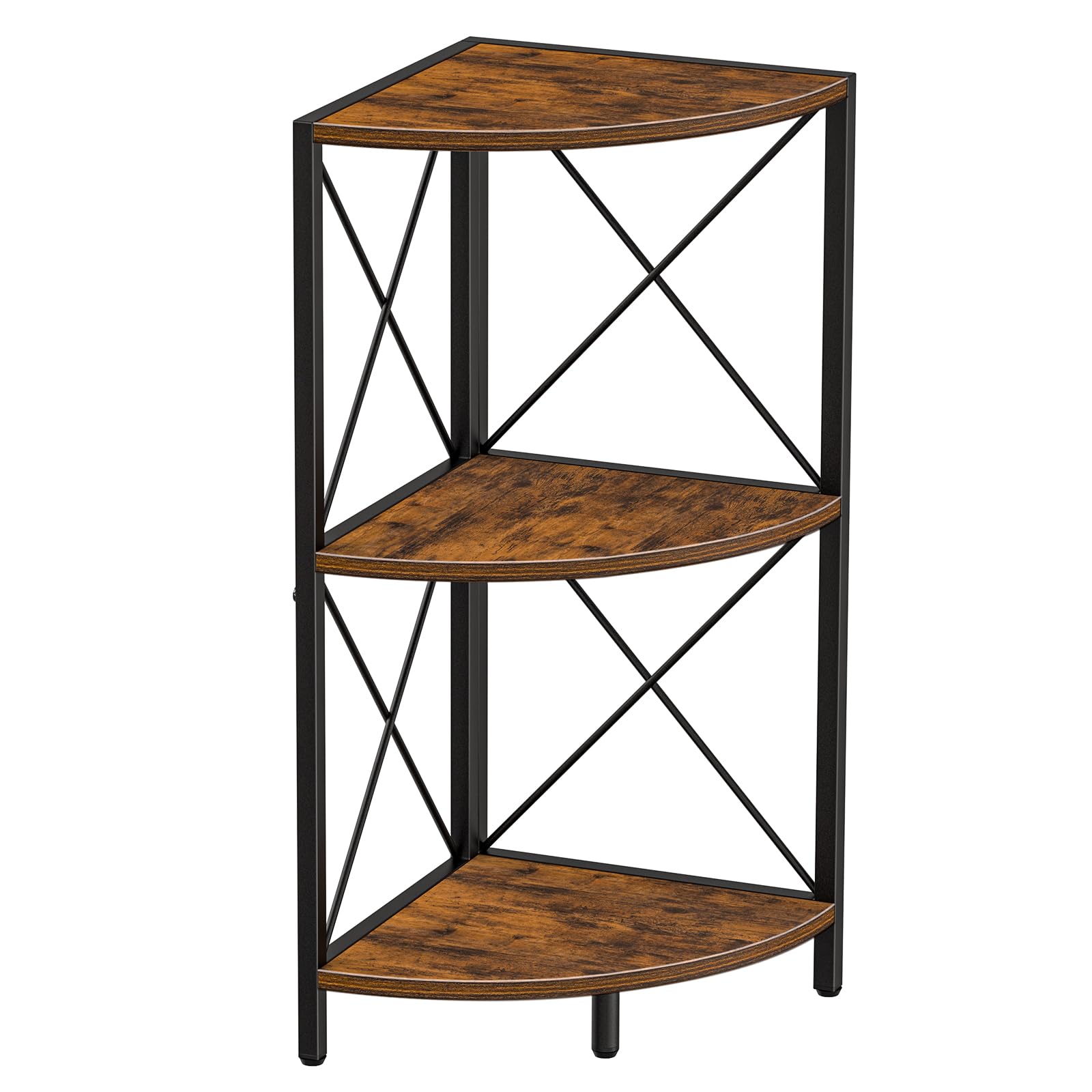 Snughome Corner Shelf with Metal Frame, 3 Tier Rustic Corner Storage Organizer, Freestanding Corner Bookshelf Stand Display Rack for Kitchen, Living Room